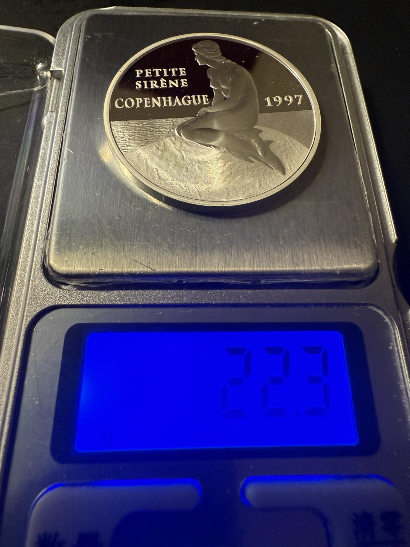 【周六 19:30】乾藏阁外国银币专场・裸币 / 评级币 + 银章铜章 保真包老 法国 1997 年欧洲地标 - 哥本哈根小美人鱼 100 法郎 / 15 欧元精制银币