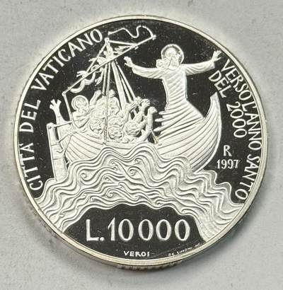 S&S Numismatic世界钱币-拍卖 第126期  梵蒂冈1997年 迈向公元2000年圣年-风浪平息的神迹 10000里拉精制纪念银币 22克835银  品相如图，裸币