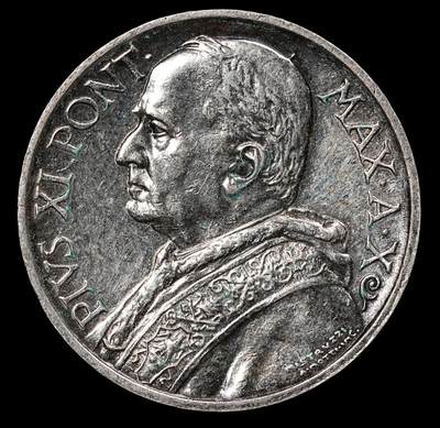 修遠堂世界钱币第112期 -  1931 年梵蒂冈庇护十一世 5 里拉银币，5g，含银83.5%