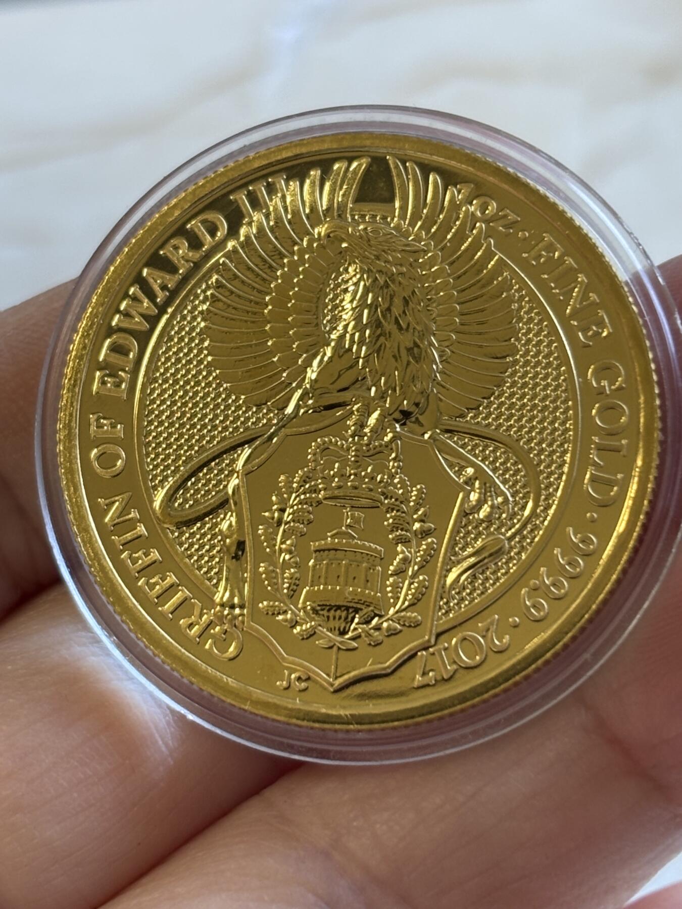 第197期拍卖 英国2017年女王神兽系列格里芬鹰1盎司纪念金币，9999金