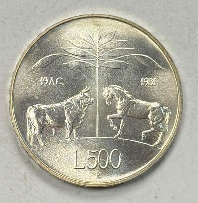 S&S Numismatic世界钱币-拍卖 第126期  意大利1981年 维吉尔逝世2000周年 500里拉纪念银币 11克835银 裸币