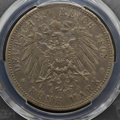 【淘币小摊】实时拍第八百九十六拍   银币套币场    每周一统一发货 德国1903年普鲁士5马克银币 PCGS XF45