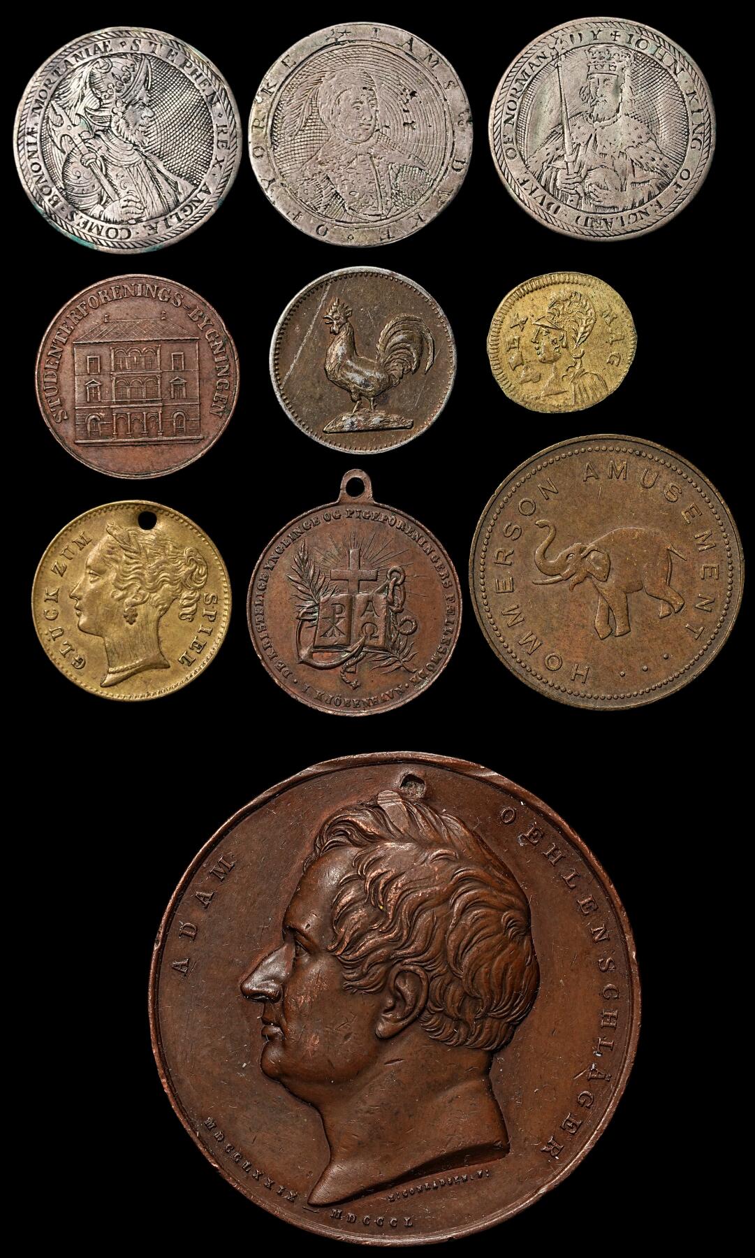 修遠堂世界钱币第112期 欧美老币章，代用币一组，部分打孔