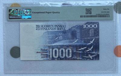 得物收藏 Chase Auction 第37期 - - 外钞、银元、民国钞和人民币混合场！ 持续更新！ 芬兰1986版最高面值1000马克，设计和色调都精美，pmg66分，长号码难得的无47靓号。裸币是绝中绝，低评了，有兴趣精力的可以再试试重评