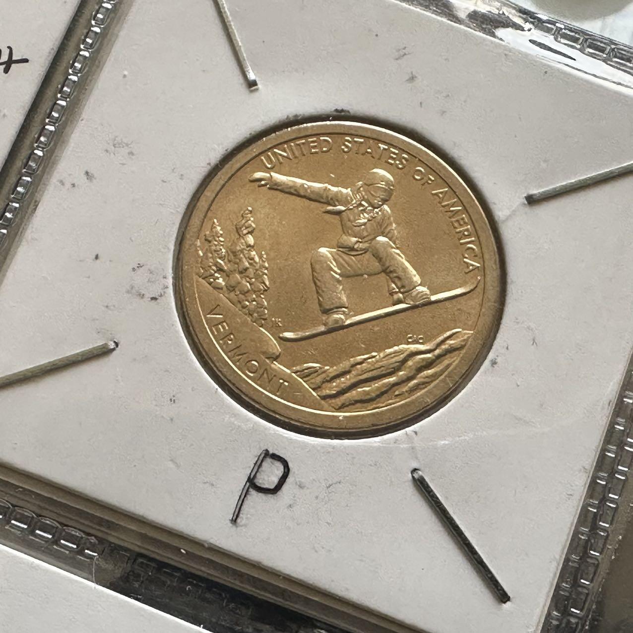 🌹外币初藏🌹🐯2026年第44场   每周二四六晚8️⃣点  世界硬币 美国 2022年 创新者系列佛蒙特州主题 纪念滑雪板运动的户外休闲创新成就 1元纪念币 P版