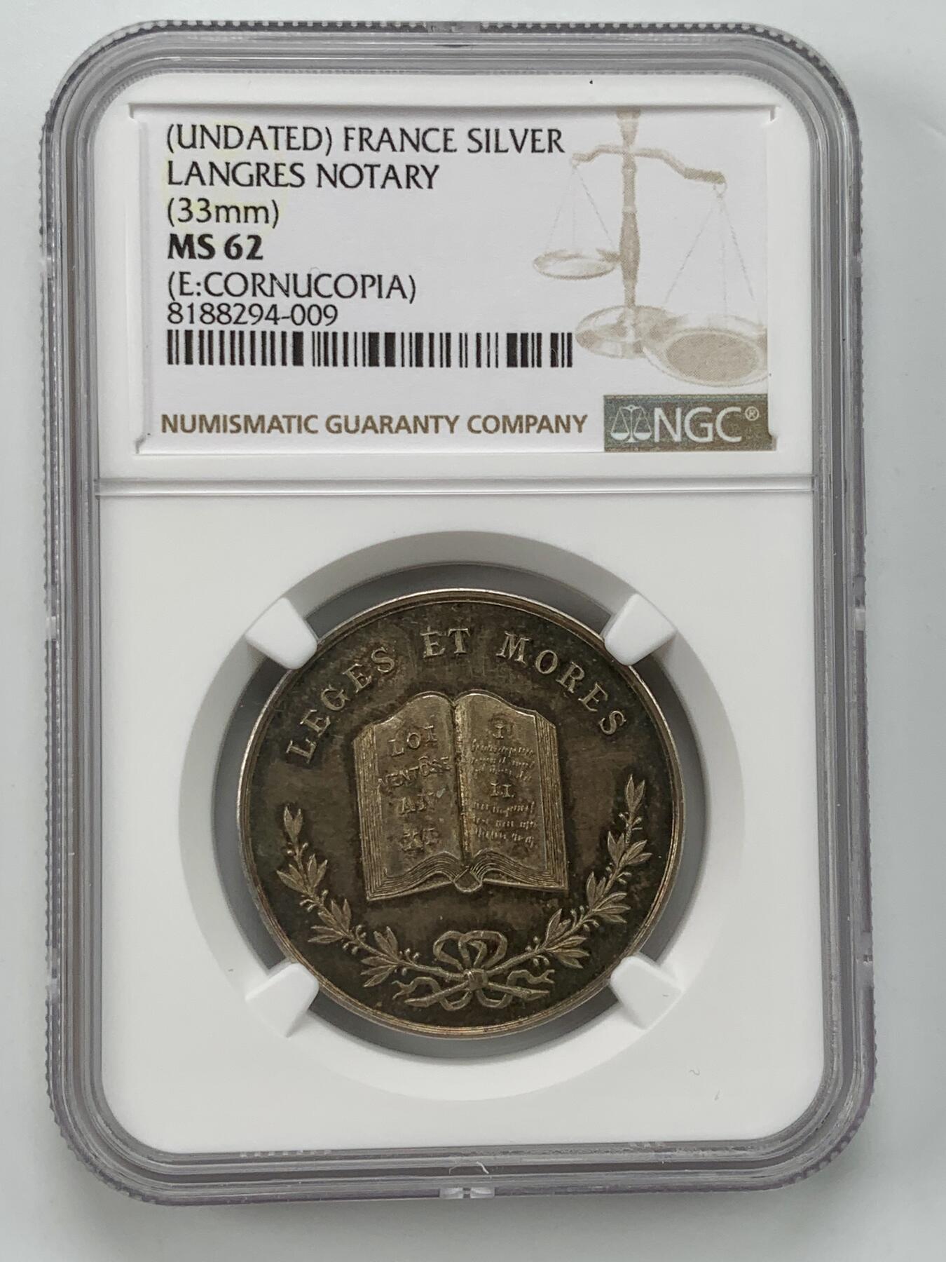 掌中浮雕-藏着的欧洲第059场 NGC MS62 : 法国朗格勒公证人银章，33mm