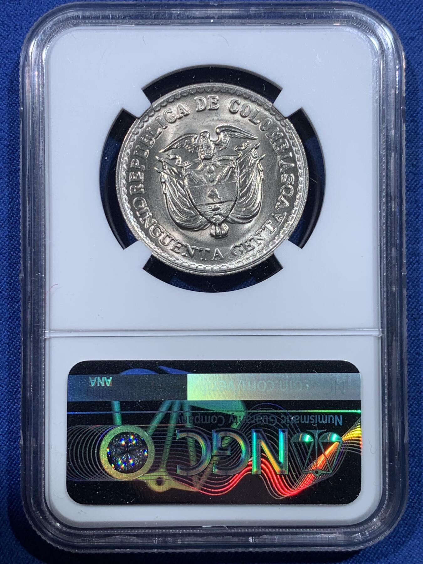 《竞宝斋》第482场 周日，周一 2场连拍 （全场包邮）20级店铺 欢迎送拍 NGC MS65 哥伦比亚1965年50分 卷拆品相 两面爆光 一步到位