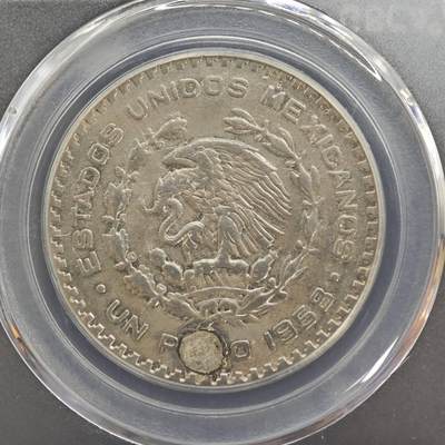 【淘币小摊】实时拍第八百九十六拍   银币套币场    每周一统一发货 墨西哥1958年1比索银币 16.5克10%银 公博 真品