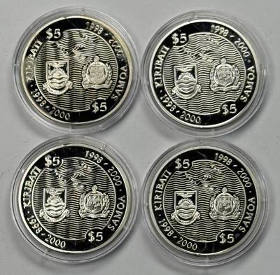 S&S Numismatic世界钱币-拍卖 第126期  萨摩亚和基里巴斯1998年 千禧年-世事变迁/战争和和平/时代和帝国/人物和遗迹 5元精制分割纪念银币4枚全套 925银4X1盎司 发行量10000套  盒证齐全