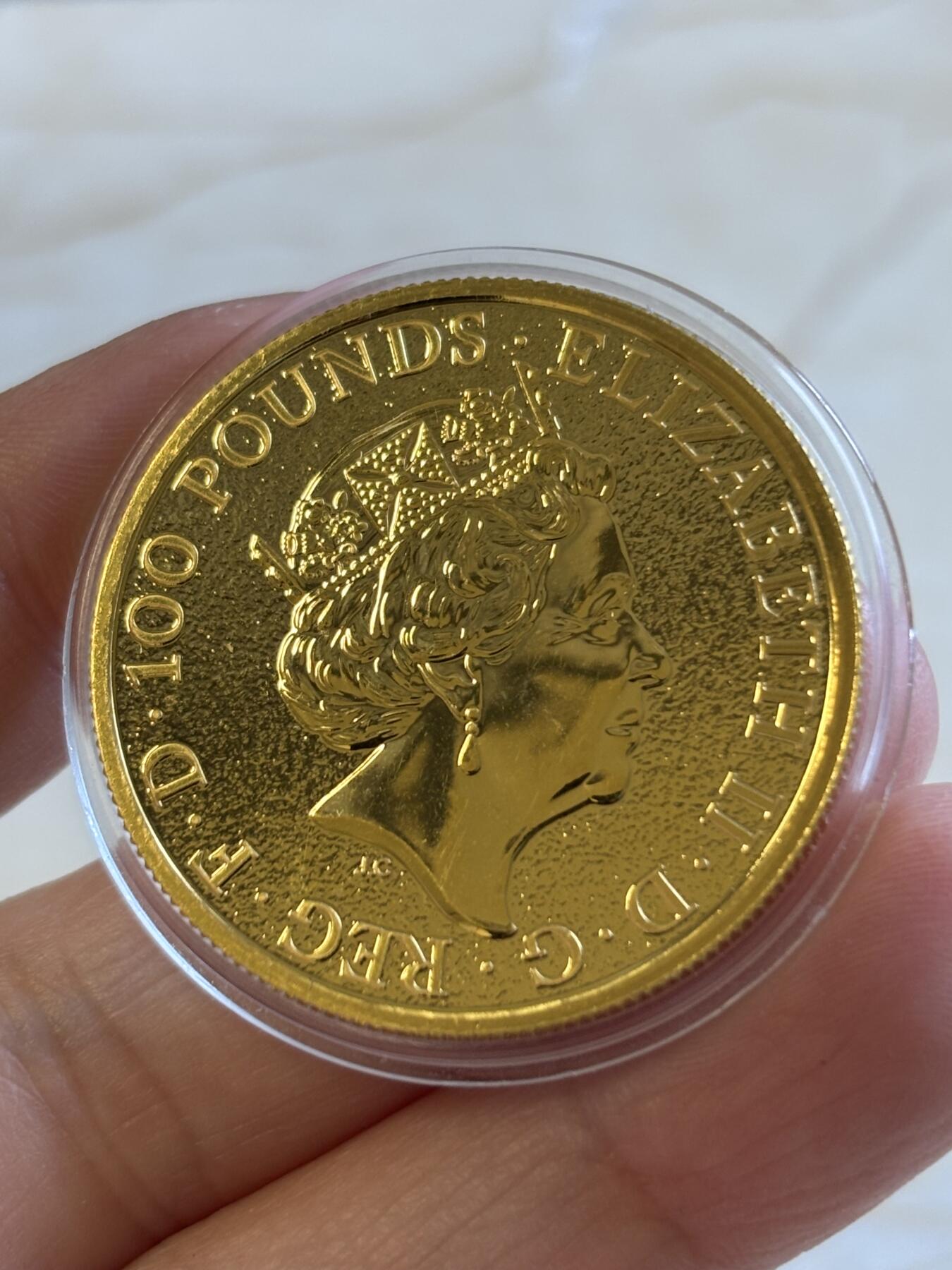 第197期拍卖 英国2017年女王神兽系列格里芬鹰1盎司纪念金币，9999金