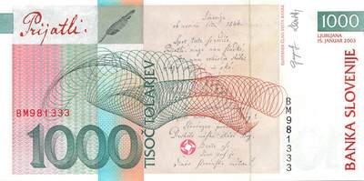 小福收藏拍卖第205期 裸钞场 本期有多张豹子号靓号  大量民国钞 百慕大样钞洋葱冠全套  阿富汗首年份查希尔国王和独立纪念碑 仅发行1000枚亚克力砖封蒙古20000图格里克帝国800周年纪念钞 卢旺达 东加勒比 斯里兰卡等多国精美纸币 斯洛文尼亚 2003年 1000托拉尔 无47 豹子号333 unc