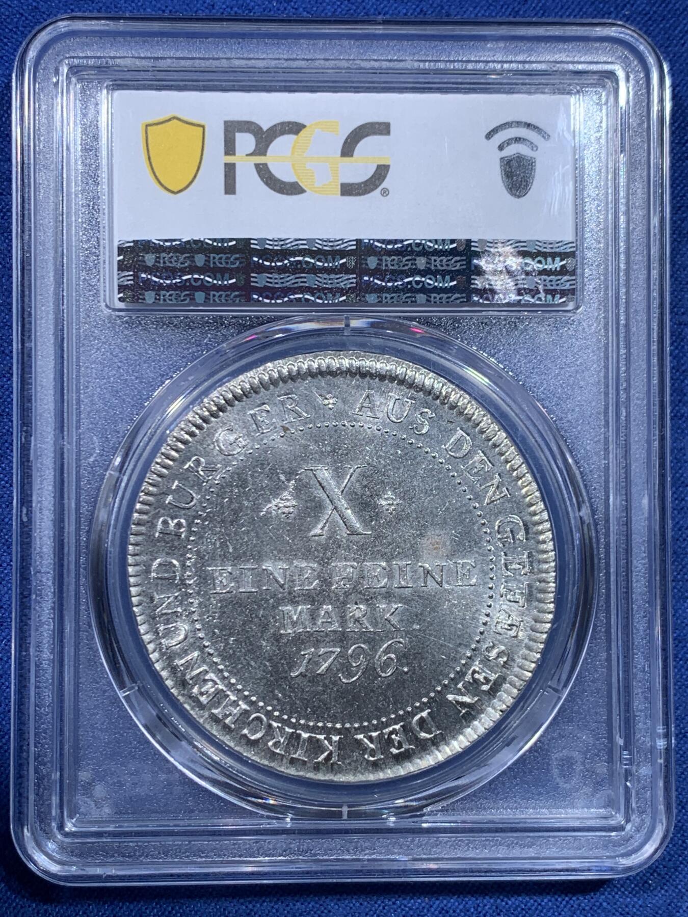 《竞宝斋》第482场 周日，周一 2场连拍 （全场包邮）20级店铺 欢迎送拍 季军分 PCGS MS63 德国 1796 法兰克福 烤鸡泰勒大银币 白净凝霜 十字转光 低评了