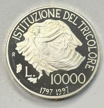 S&S Numismatic世界钱币-拍卖 第126期  意大利1997年 意大利国旗200周年 1000里拉精制纪念银币 22克835银 品相如图，裸币