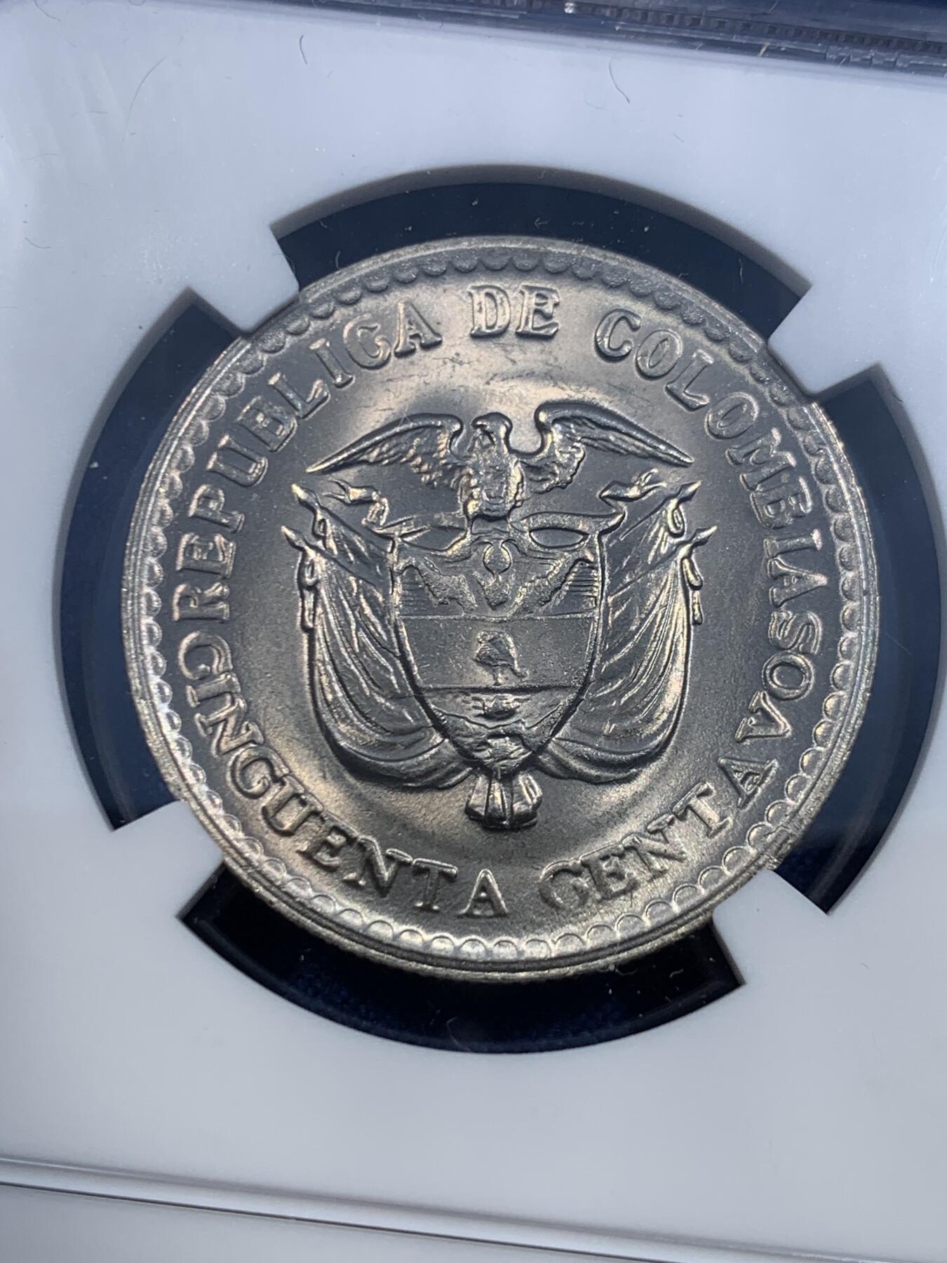 《竞宝斋》第482场 周日，周一 2场连拍 （全场包邮）20级店铺 欢迎送拍 NGC MS65 哥伦比亚1965年50分 卷拆品相 两面爆光 一步到位