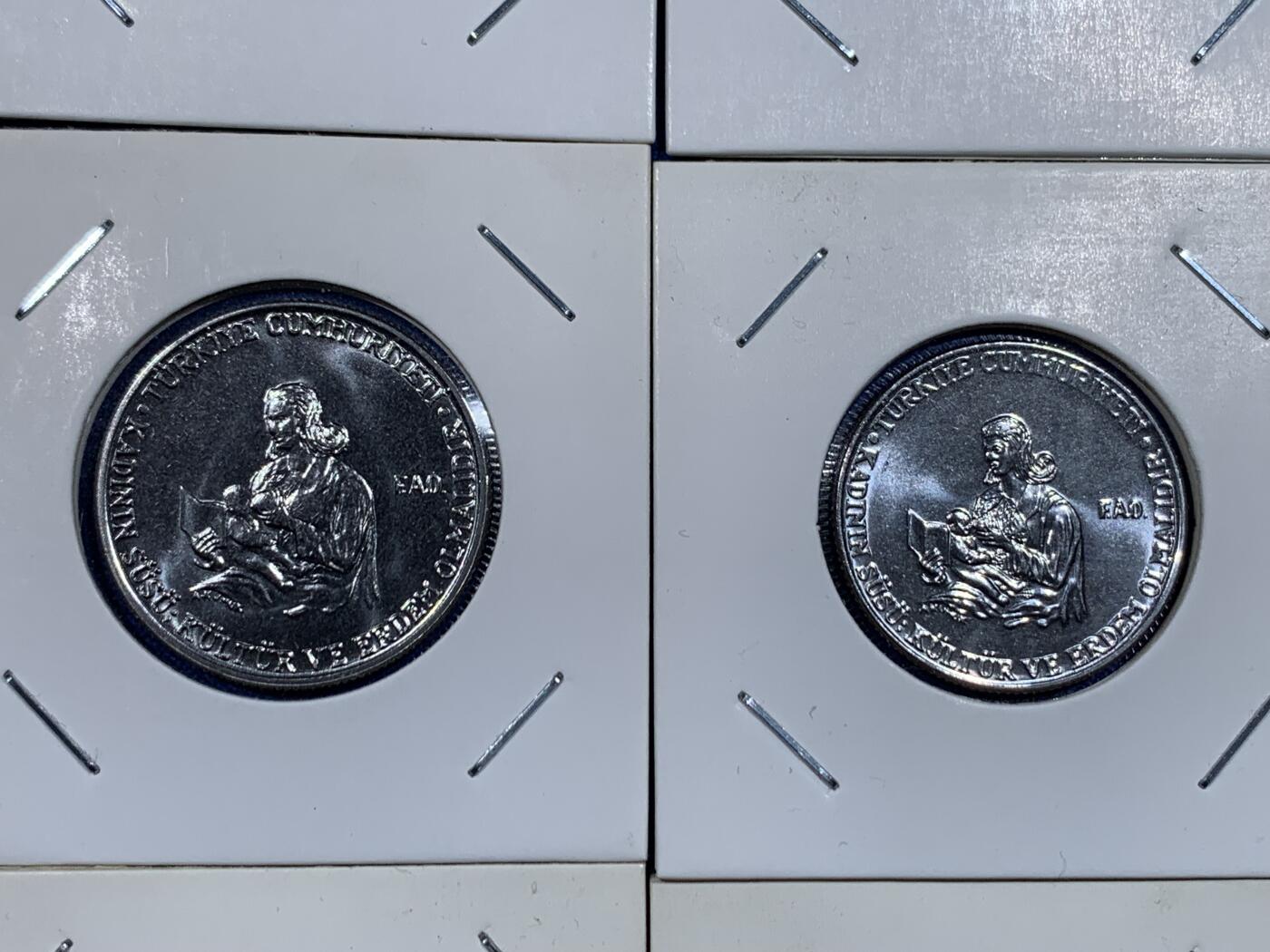 《竞宝斋》第482场 周日，周一 2场连拍 （全场包邮）20级店铺 欢迎送拍 土耳其1976-1980年F.A.O纪念币8枚套（500里拉银币齿边，光边加字）