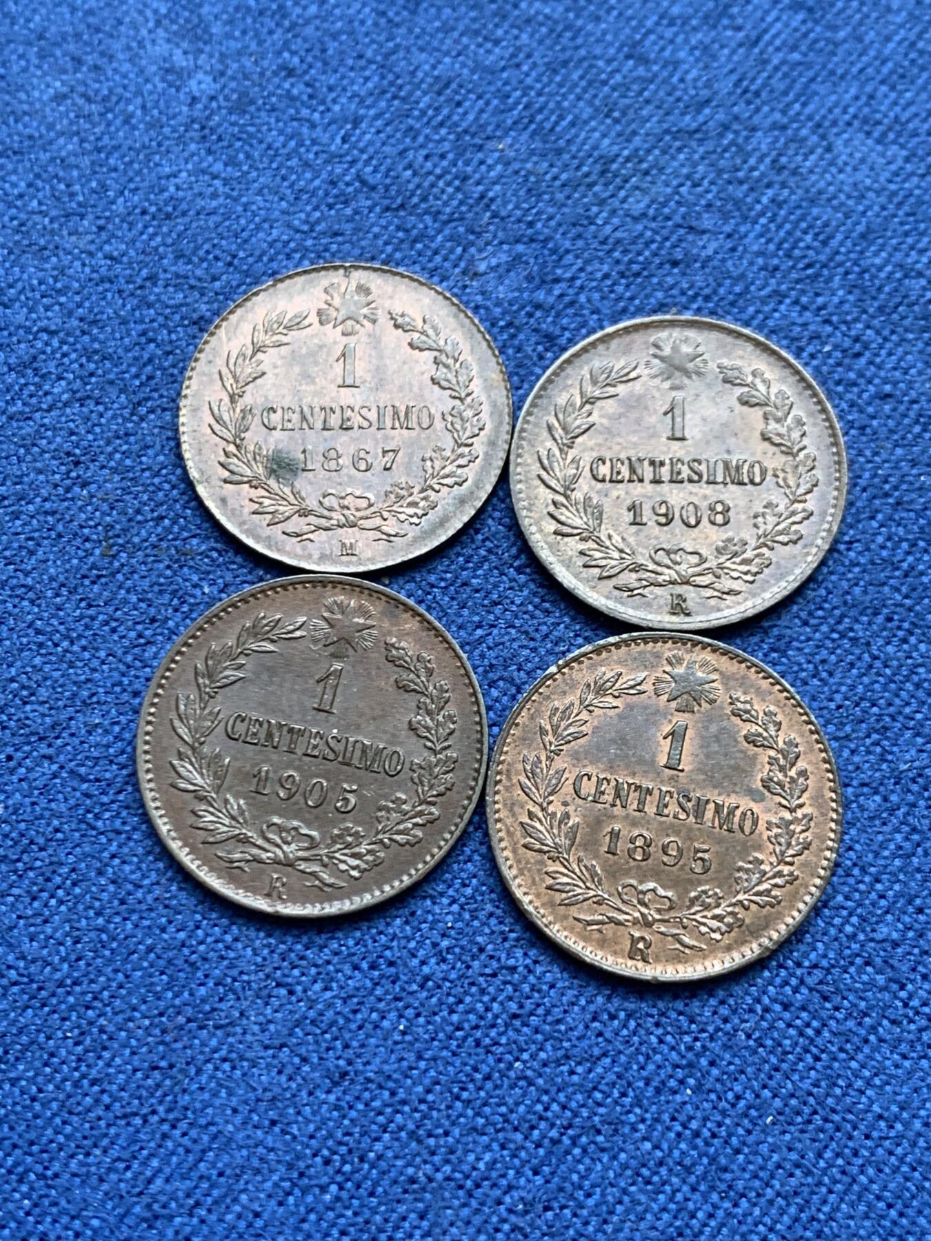 《竞宝斋》第482场 周日，周一 2场连拍 （全场包邮）20级店铺 欢迎送拍 四枚一组 意大利1867、1895、1905、1908年1分 好品