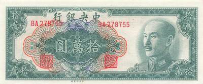 小福收藏拍卖第205期 裸钞场 本期有多张豹子号靓号  大量民国钞 百慕大样钞洋葱冠全套  阿富汗首年份查希尔国王和独立纪念碑 仅发行1000枚亚克力砖封蒙古20000图格里克帝国800周年纪念钞 卢旺达 东加勒比 斯里兰卡等多国精美纸币 中央银行 民国三十八年 1949年 金元券 拾万圆 双尾 unc