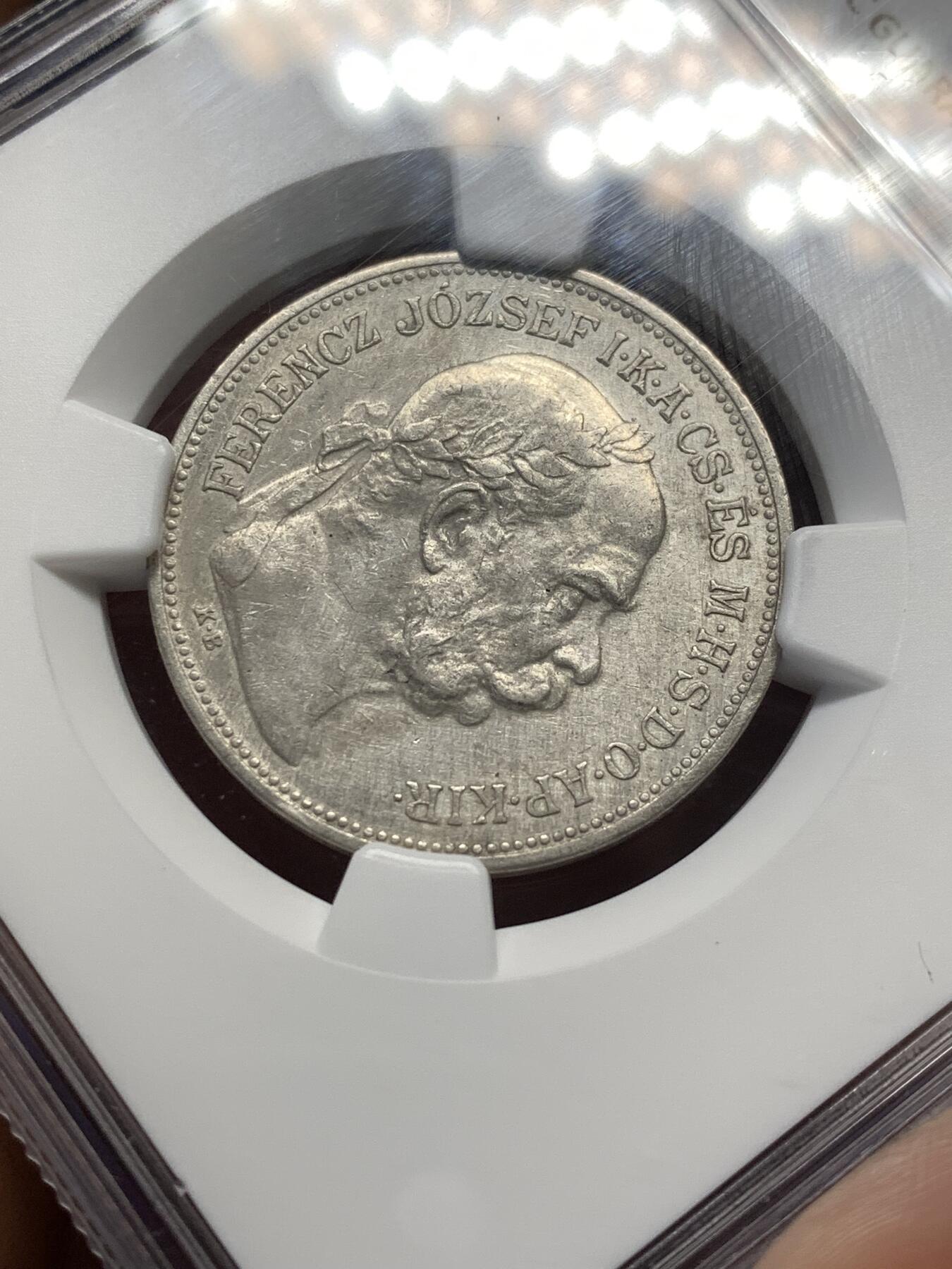 《竞宝斋》第482场 周日，周一 2场连拍 （全场包邮）20级店铺 欢迎送拍 NGC AUD 奥匈帝国1912年KB版双天使2克朗银币