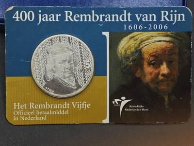 【淘币小摊】实时拍第八百九十六拍   银币套币场    每周一统一发货 荷兰2006年5欧元非流通银币 伦布郎诞辰400周年 925银11.9克 卡装