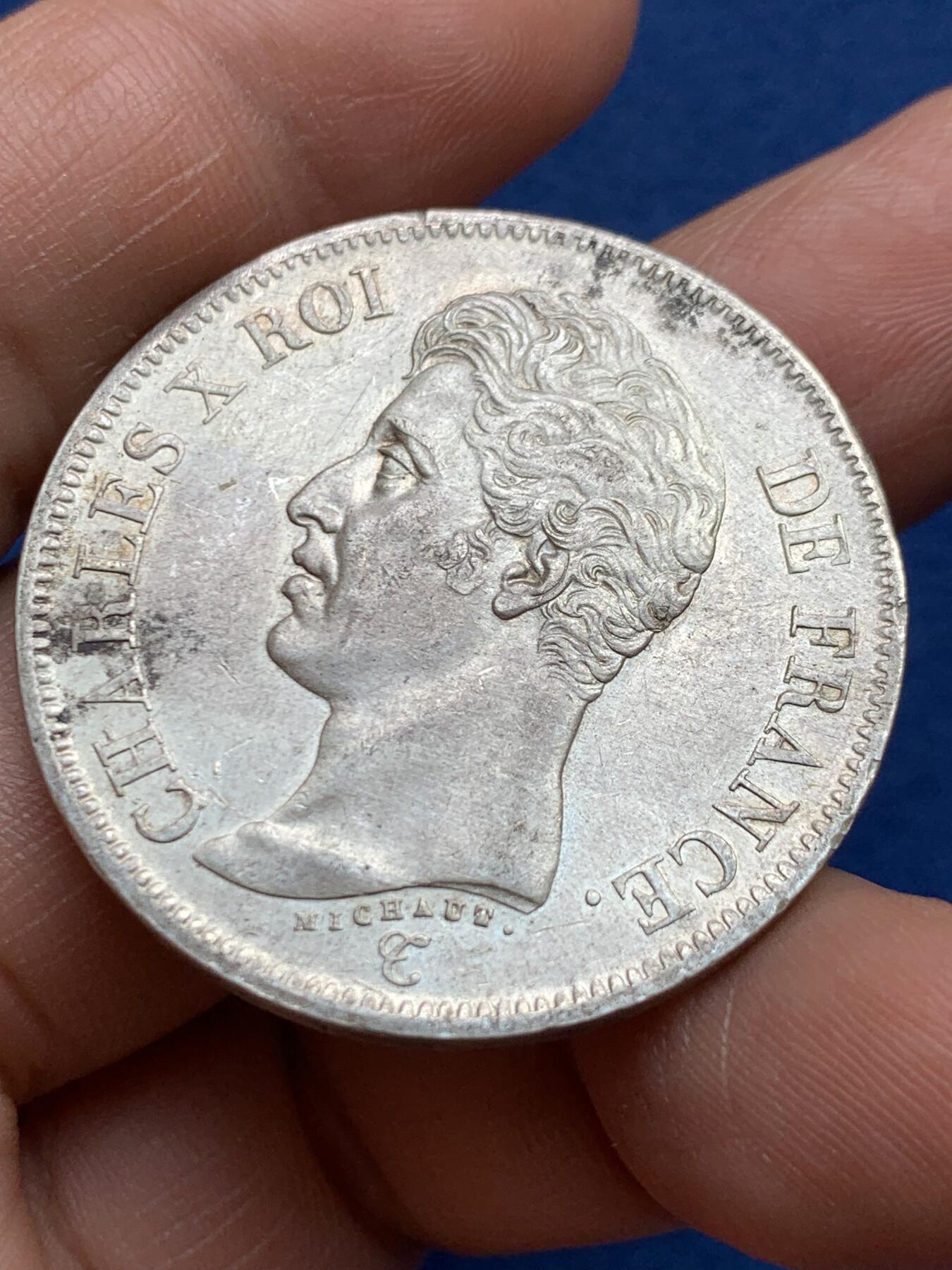 《竞宝斋》第482场 周日，周一 2场连拍 （全场包邮）20级店铺 欢迎送拍 法国1825年W版查理十世5法郎大银币，里尔造币厂