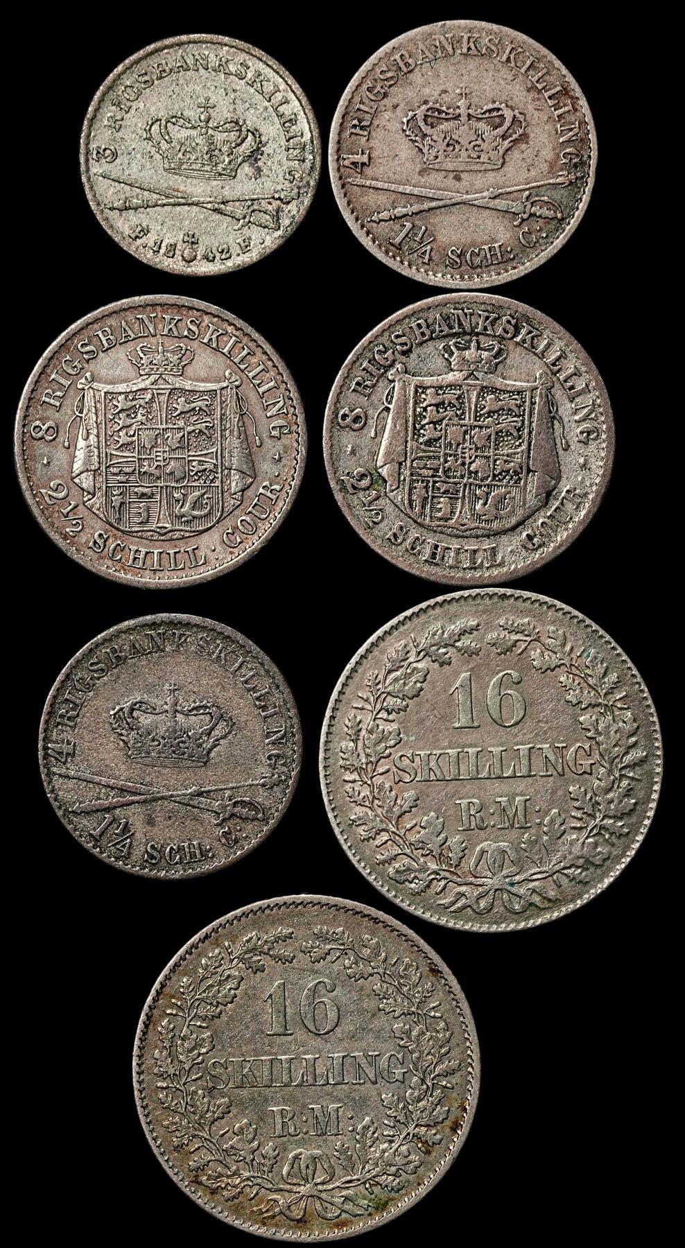 修遠堂世界钱币第112期 丹麦旧银币一组，总重17.78g