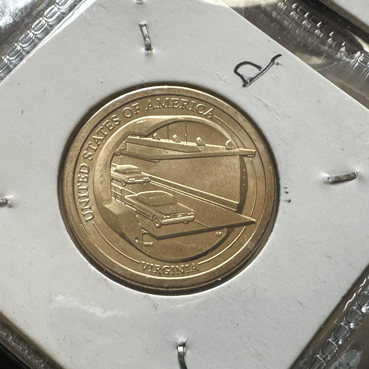 🌹外币初藏🌹🐯2026年第44场   每周二四六晚8️⃣点  世界硬币 美国 2021年 创新者系列弗吉尼亚州主题 纪念切萨皮克湾隧道大桥的交通工程突破成就 1元纪念币 P版