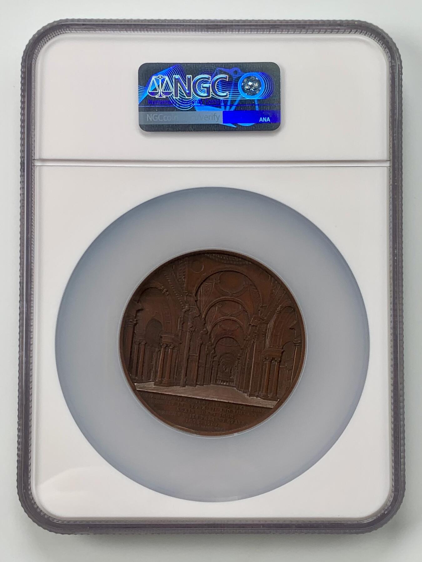 掌中浮雕-藏着的欧洲第059场 NGC MS62 ：1856年英国圣保罗大教堂铜章，J.Wiener雕刻，59mm，