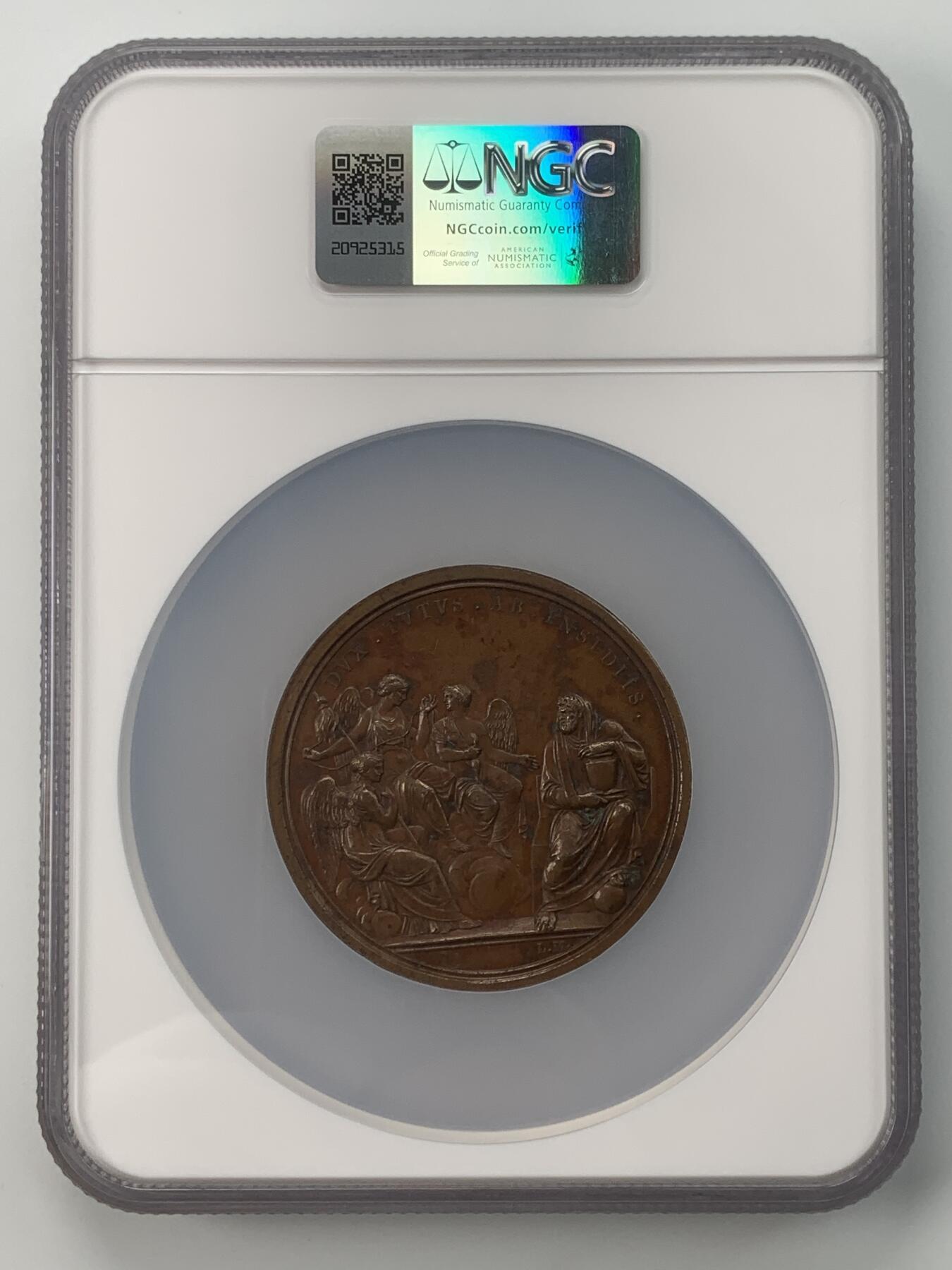 掌中浮雕-藏着的欧洲第059场 NGC MS61 : 1800年意大利刺杀拿破仑事件铜章, 60mm ,Manfredini雕刻，正面为时任法兰西共和国第一执政的拿破仑，此款头像不多见