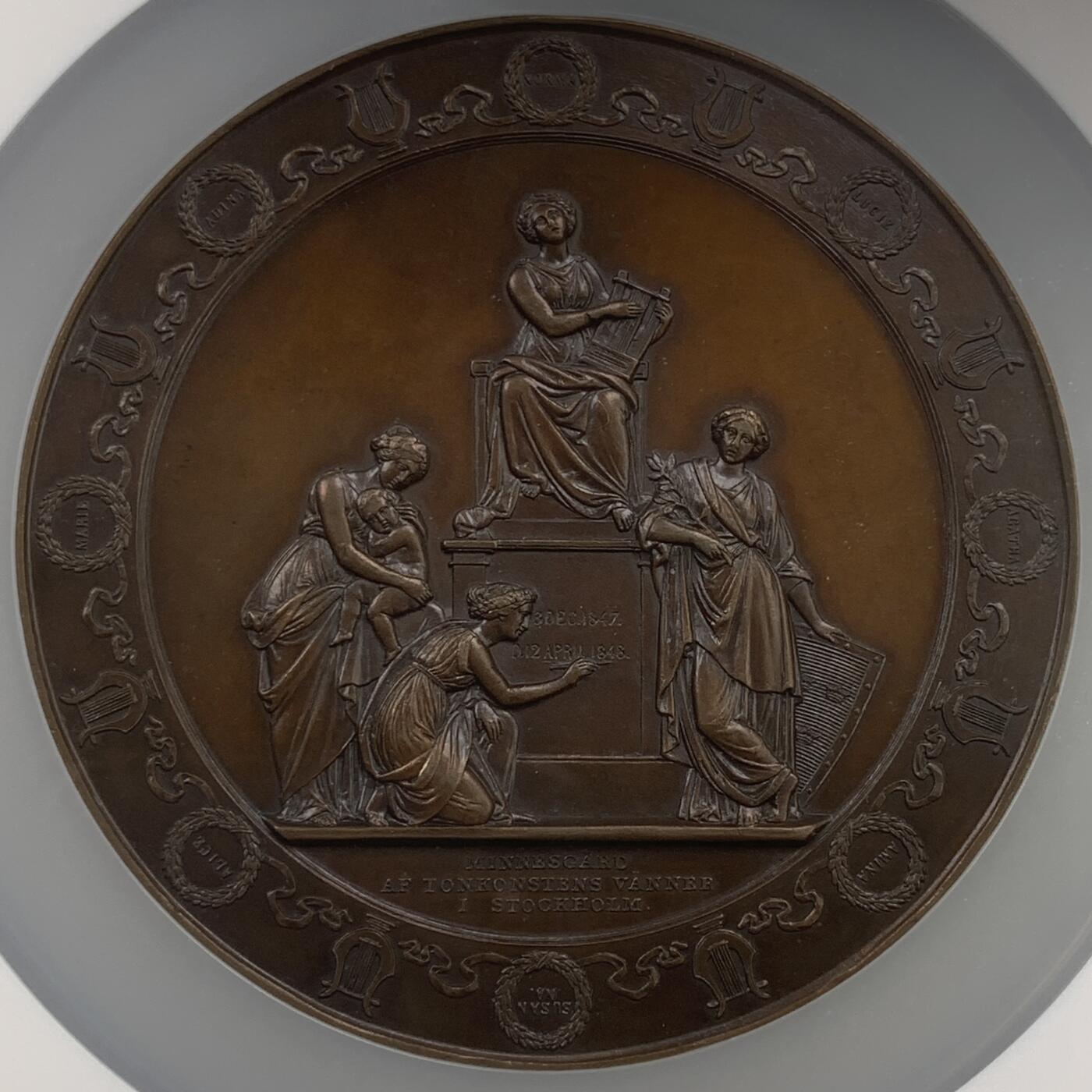 掌中浮雕-藏着的欧洲第059场 NGC MS62 ：1848年瑞典夜莺珍妮·林德铜章，78mm, P.H.Lundgren,高浮雕，NGC 加厚盒子