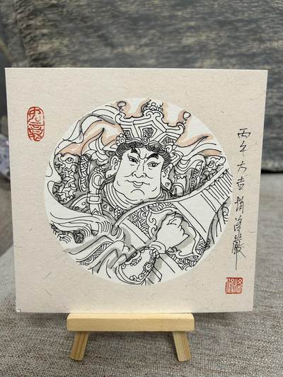 喜灰玩卡拍卖第八期，接拍品0佣金，欢迎送拍，释放现金流，让自己有资金可以购买更多喜欢的卡牌，让别的卡友能淘到更多心仪的卡牌 【手绘】 赵洛严老师手绘  持国天王 15.3cmX15.5cm