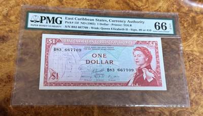 得物收藏 Chase Auction 第37期 - - 外钞、银元、民国钞和人民币混合场！ 持续更新！ 1965年东加勒比1元，PMG66！