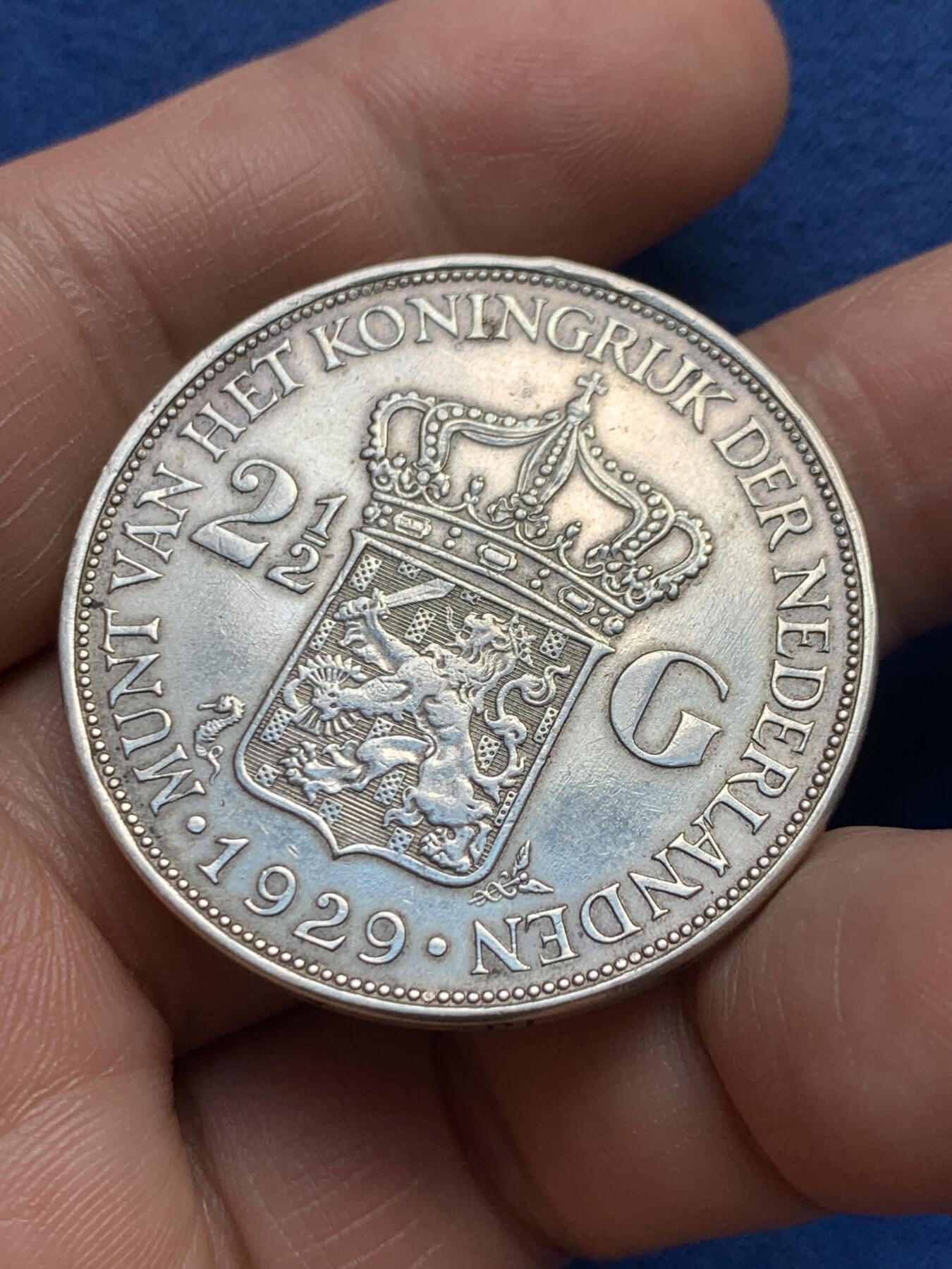 《竞宝斋》第482场 周日，周一 2场连拍 （全场包邮）20级店铺 欢迎送拍 荷兰1929年威廉敏娜2.5盾银币