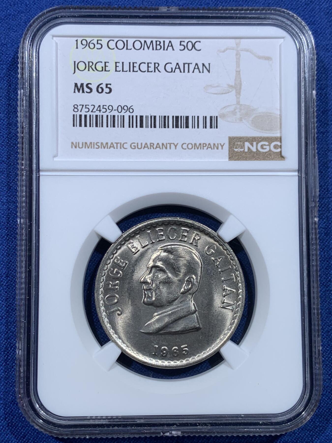 《竞宝斋》第482场 周日，周一 2场连拍 （全场包邮）20级店铺 欢迎送拍 NGC MS65 哥伦比亚1965年50分 卷拆品相 两面爆光 一步到位