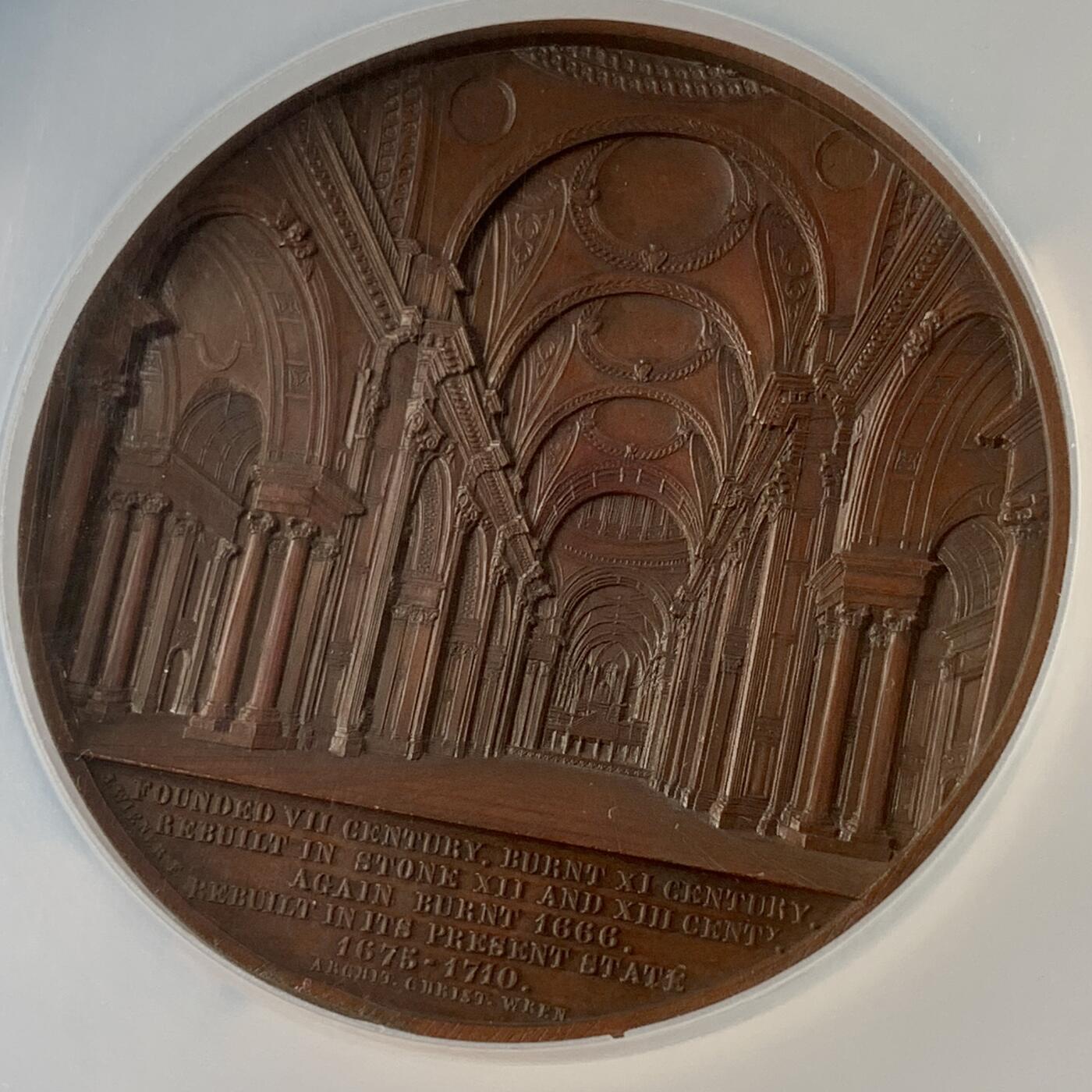 掌中浮雕-藏着的欧洲第059场 NGC MS62 ：1856年英国圣保罗大教堂铜章，J.Wiener雕刻，59mm，