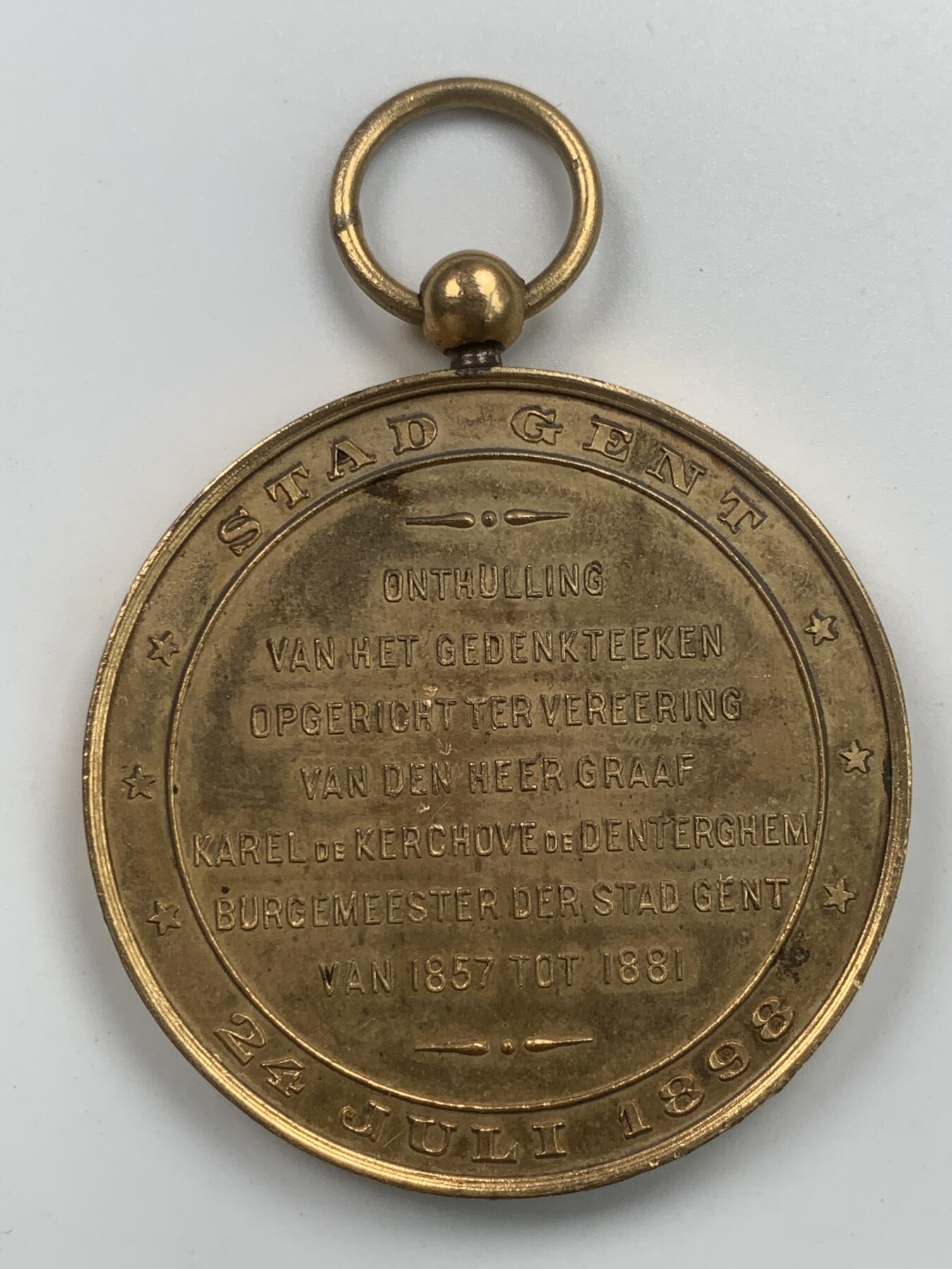 掌中浮雕-藏着的欧洲第059场 1898年比利时根特市长纪念碑揭幕镀金铜章，50.5mm
