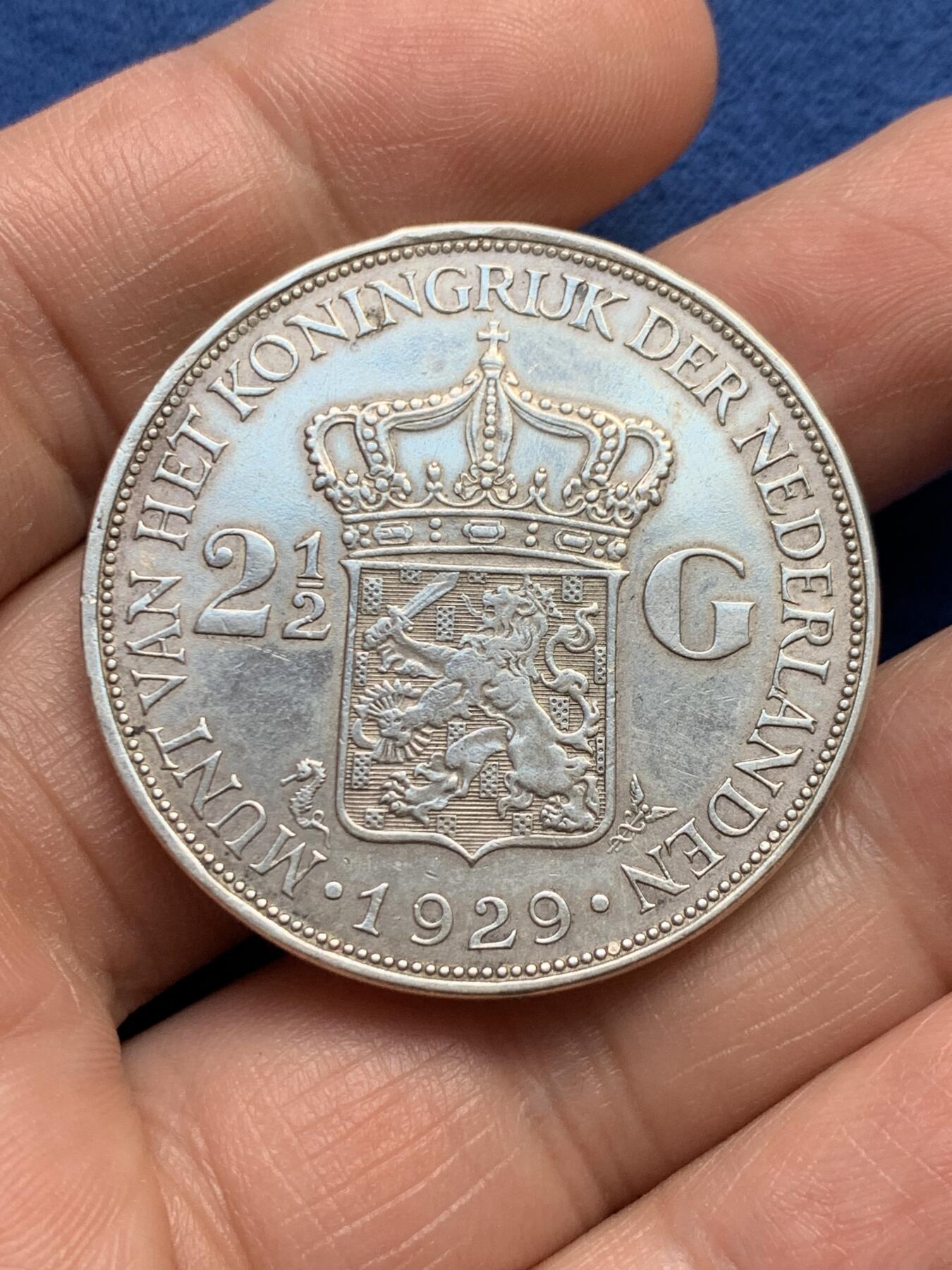 《竞宝斋》第482场 周日，周一 2场连拍 （全场包邮）20级店铺 欢迎送拍 荷兰1929年威廉敏娜2.5盾银币