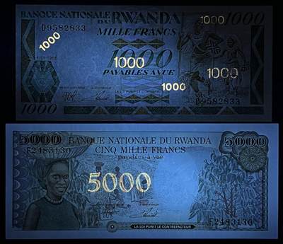 小福收藏拍卖第205期 裸钞场 本期有多张豹子号靓号  大量民国钞 百慕大样钞洋葱冠全套  阿富汗首年份查希尔国王和独立纪念碑 仅发行1000枚亚克力砖封蒙古20000图格里克帝国800周年纪念钞 卢旺达 东加勒比 斯里兰卡等多国精美纸币 卢旺达 1988年 1000法郎 无47 双尾 +5000法郎 首发年 1组2张 unc