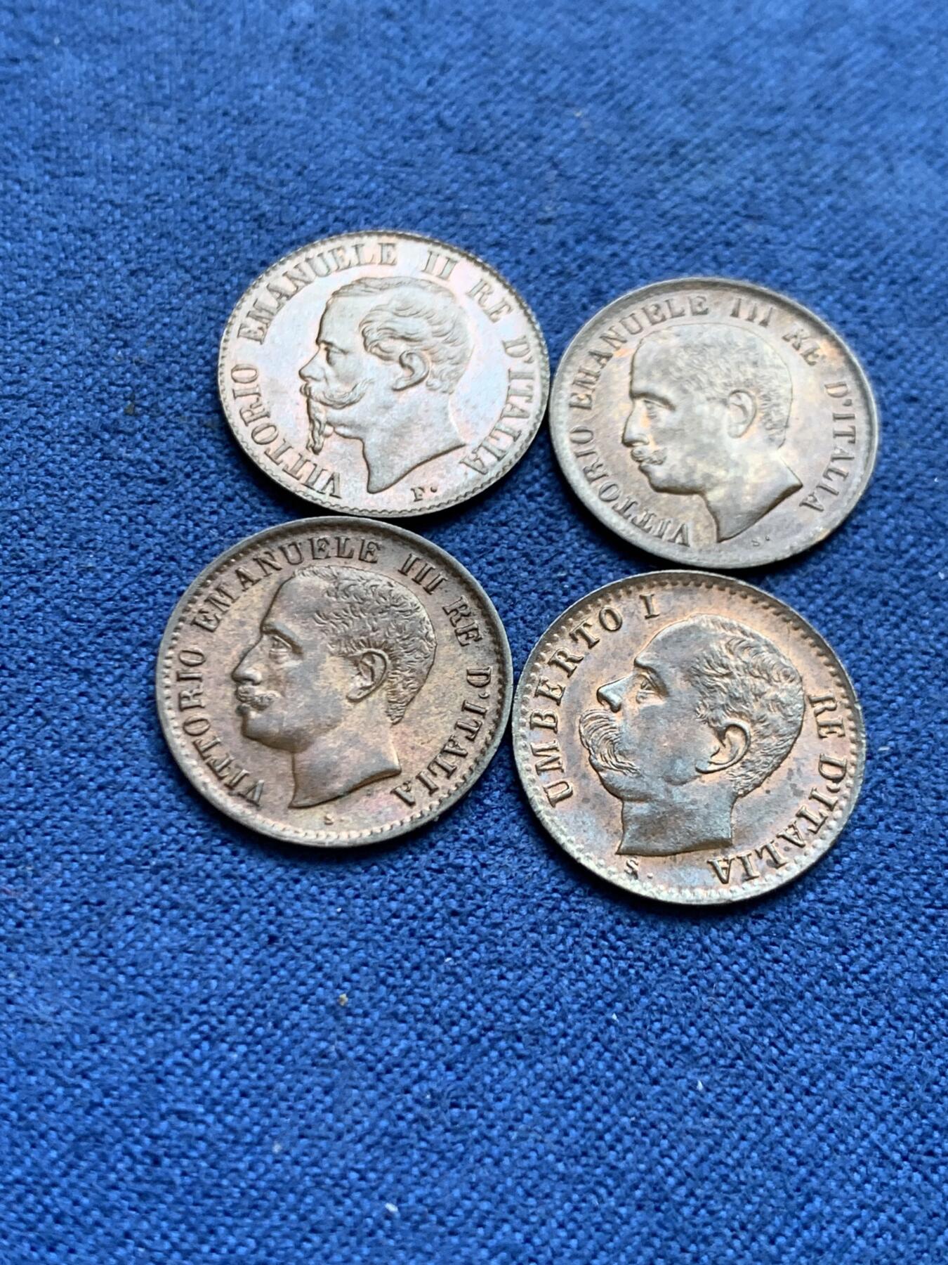 《竞宝斋》第482场 周日，周一 2场连拍 （全场包邮）20级店铺 欢迎送拍 四枚一组 意大利1867、1895、1905、1908年1分 好品