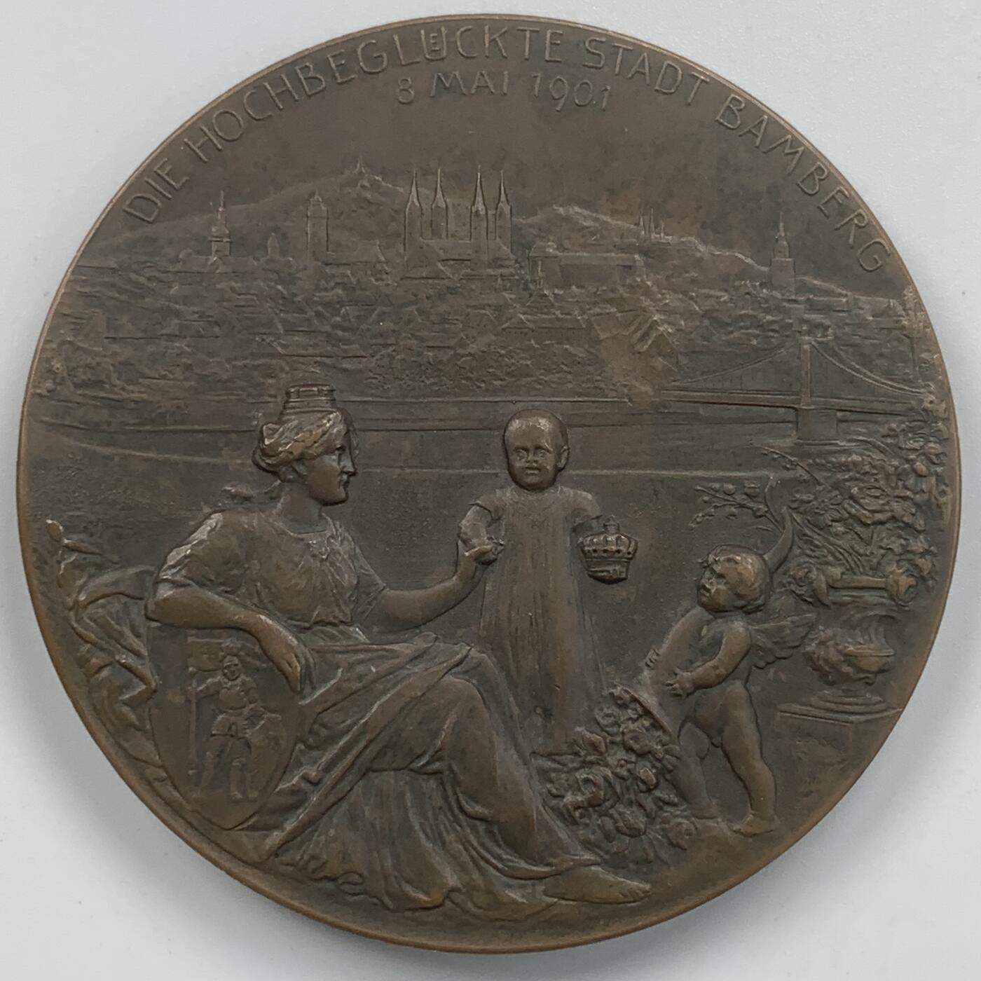 掌中浮雕-藏着的欧洲第059场 1901年巴伐利亚王位继承人诞生纪念铜章，55mm，Borsch雕刻