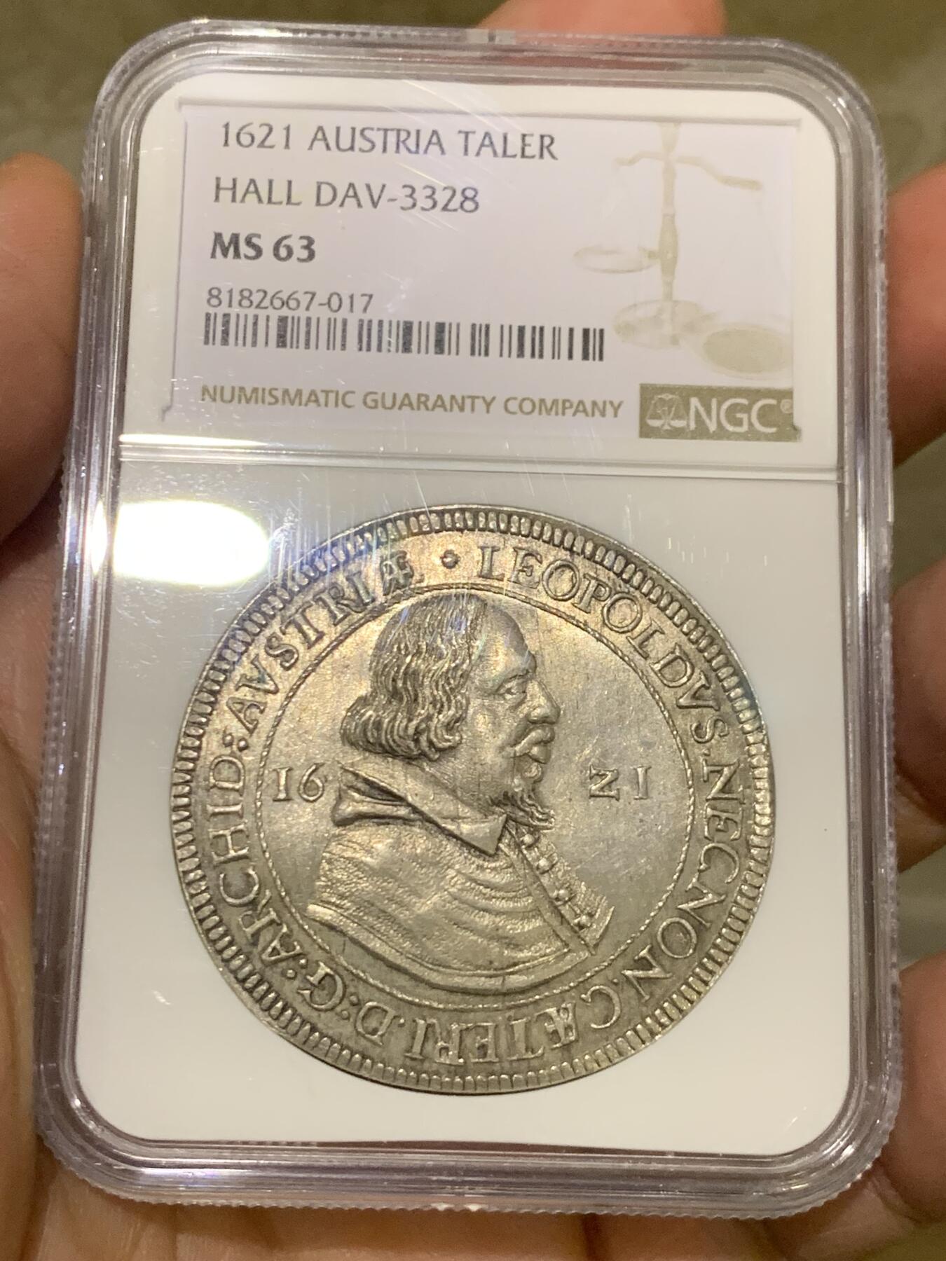 《竞宝斋》第482场 周日，周一 2场连拍 （全场包邮）20级店铺 欢迎送拍 唯一亚军分 NGC MS63 奥地利帝国 1621年 利奥波德 泰勒大银币 400多年的老泰勒 能有这个品质确实难得