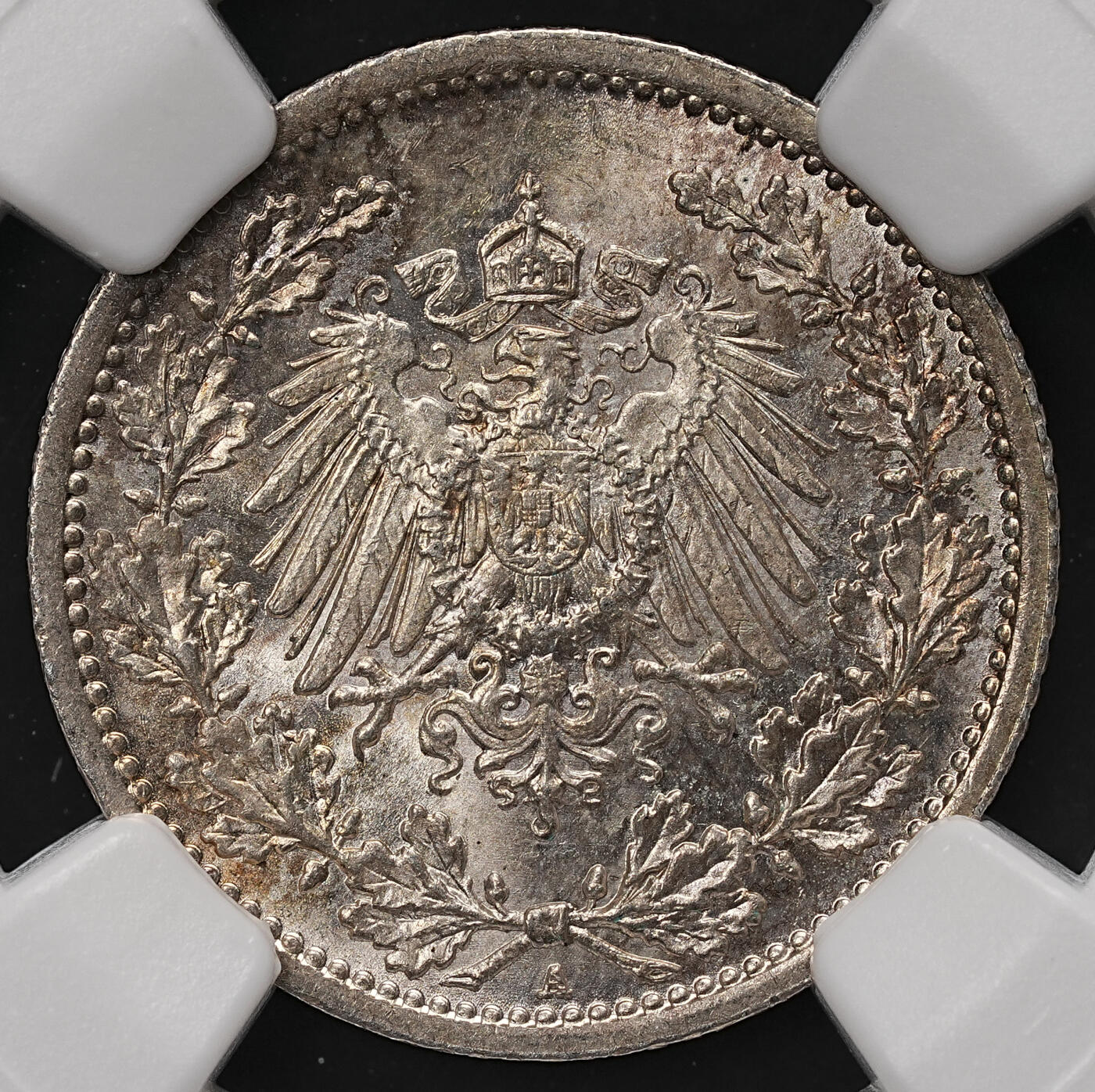 修遠堂世界钱币第112期 NGC MS65 1906年德国1/2马克银币，A厂铭