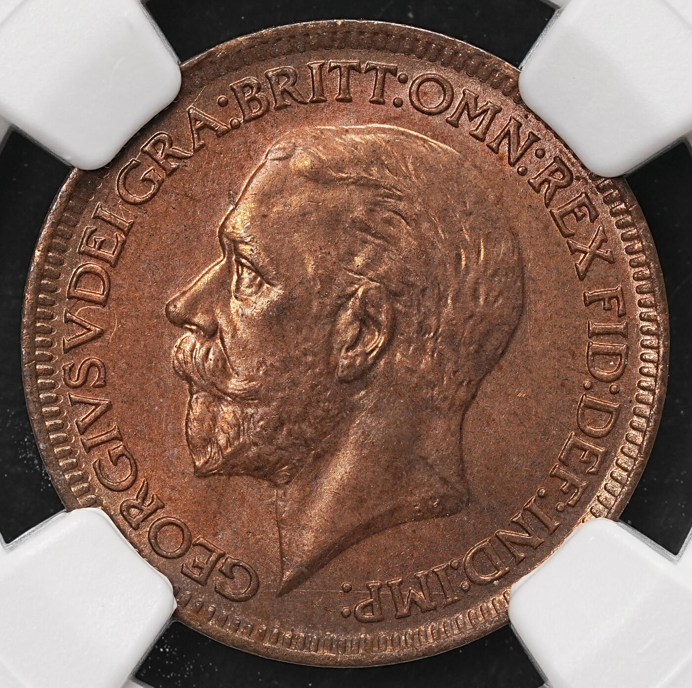 修遠堂世界钱币第112期 NGC MS62RB  1928年英国1法新铜币