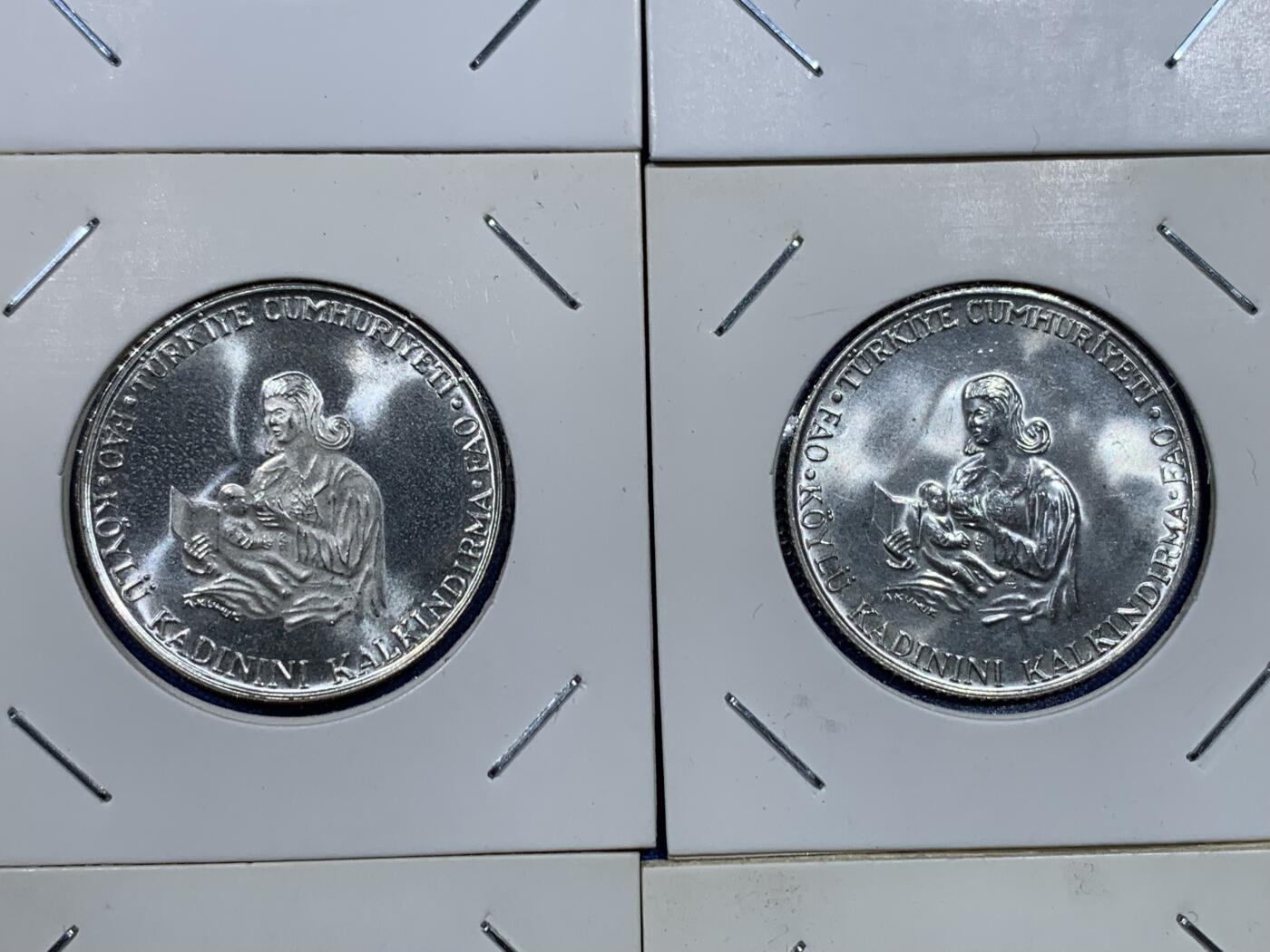 《竞宝斋》第482场 周日，周一 2场连拍 （全场包邮）20级店铺 欢迎送拍 土耳其1976-1980年F.A.O纪念币8枚套（500里拉银币齿边，光边加字）