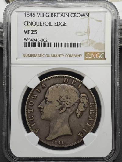 【淘币小摊】实时拍第八百九十六拍   银币套币场    每周一统一发货 英国1845年维多利亚克朗银币NGC VF25