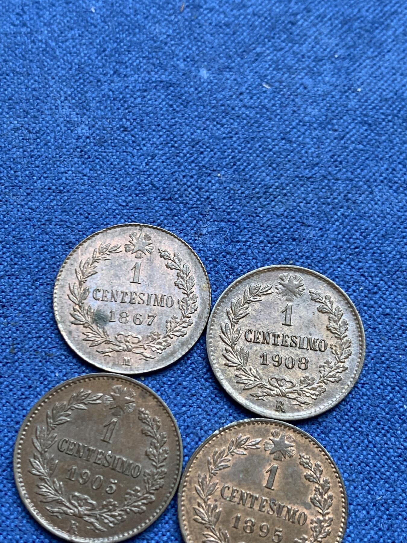 《竞宝斋》第482场 周日，周一 2场连拍 （全场包邮）20级店铺 欢迎送拍 四枚一组 意大利1867、1895、1905、1908年1分 好品