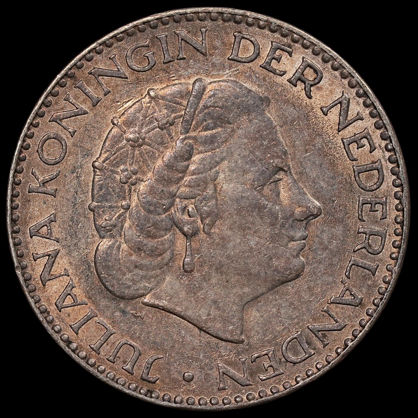 修遠堂世界钱币第112期  1954年荷兰年1盾银币，6.5g，含银72%