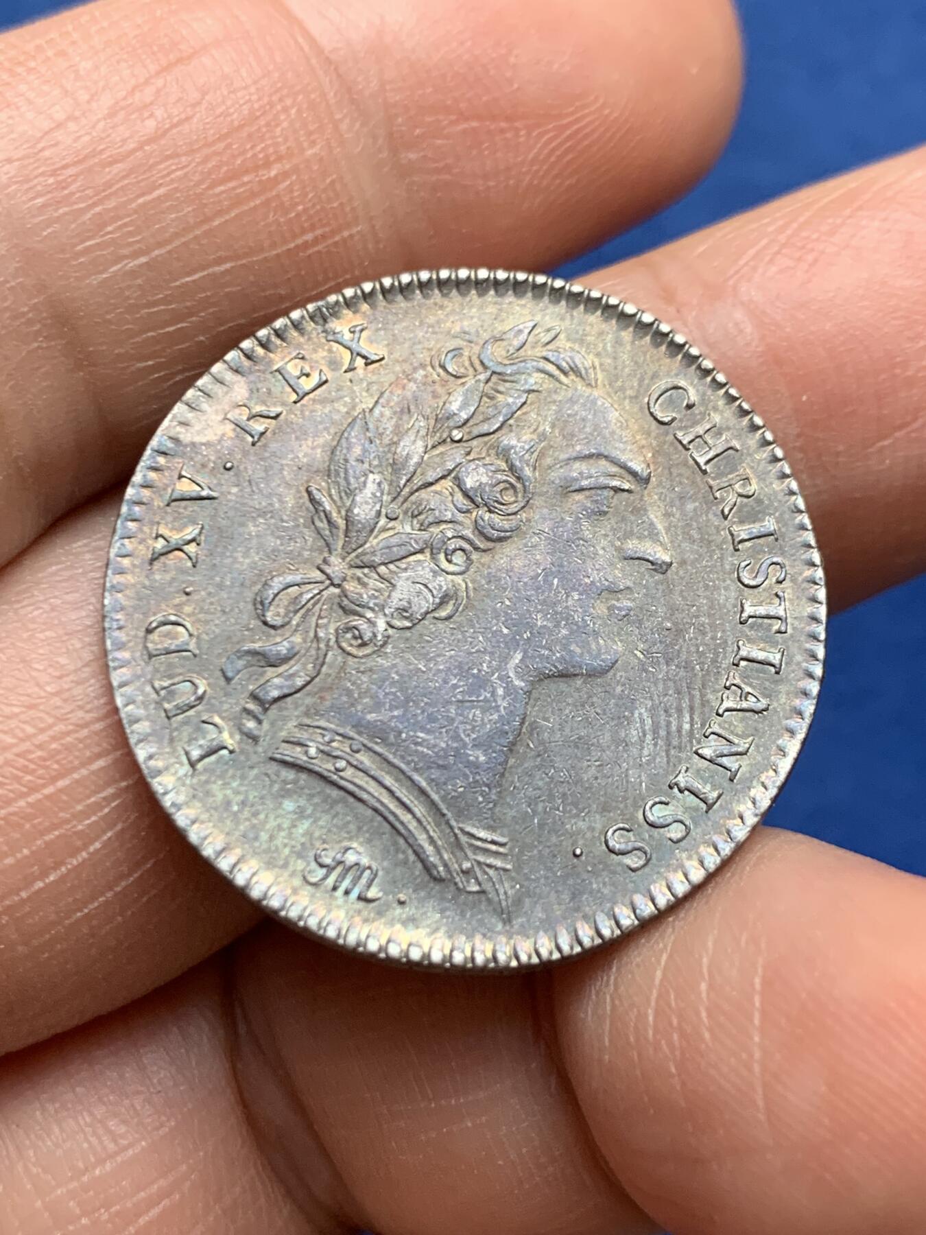 《竞宝斋》第482场 周日，周一 2场连拍 （全场包邮）20级店铺 欢迎送拍 法国路易十五头像金匠商人银质代币，7.25g，28.1mm