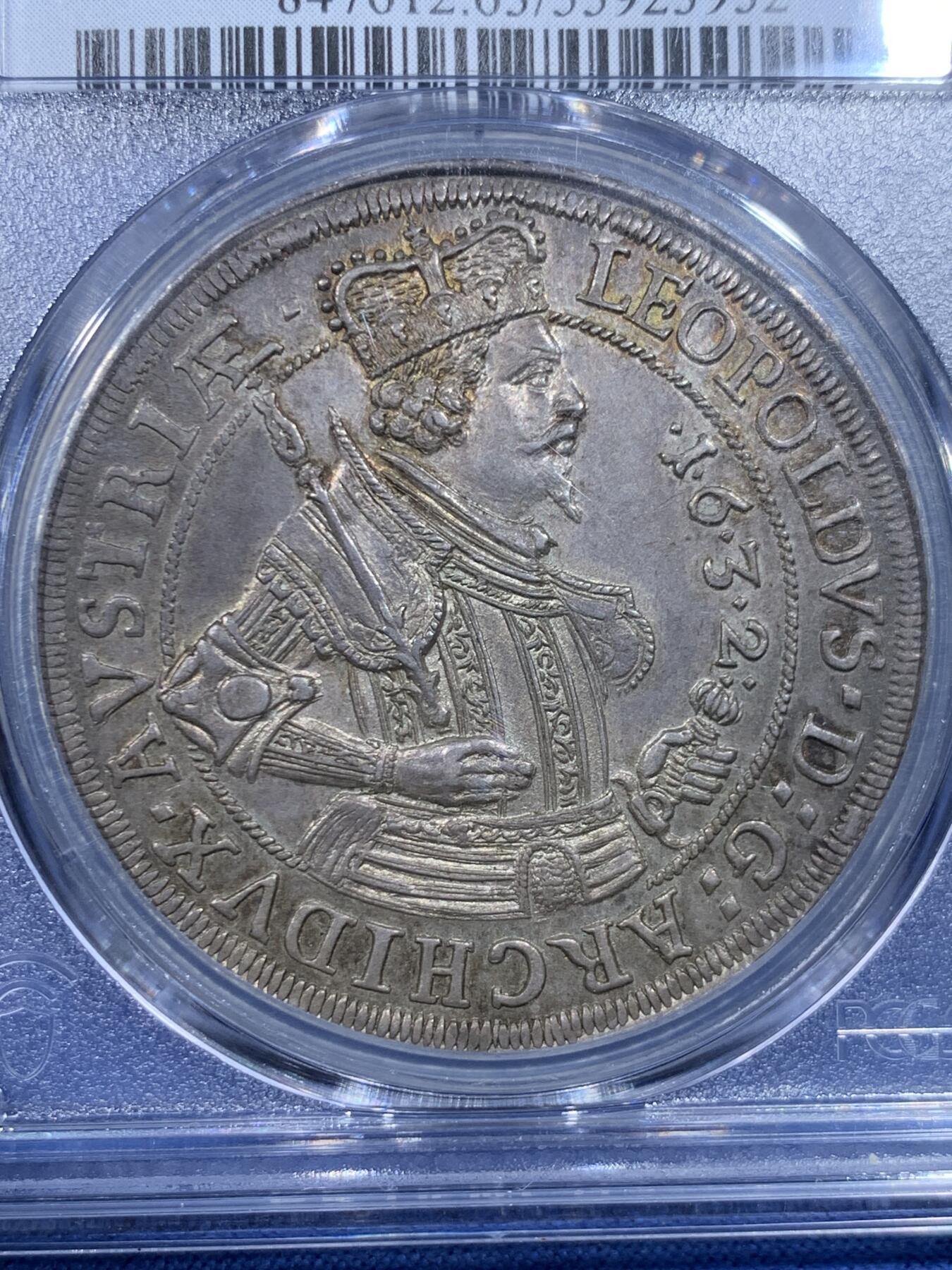 《竞宝斋》第482场 周日，周一 2场连拍 （全场包邮）20级店铺 欢迎送拍 PCGS MS63 神圣罗马 1632蒂罗尔大公利奧波德五世戎装像泰勒 TYROLIS 少见版本 难得全深打 深五彩收藏级 联合泰勒已经起飞 神罗是个不错的选择