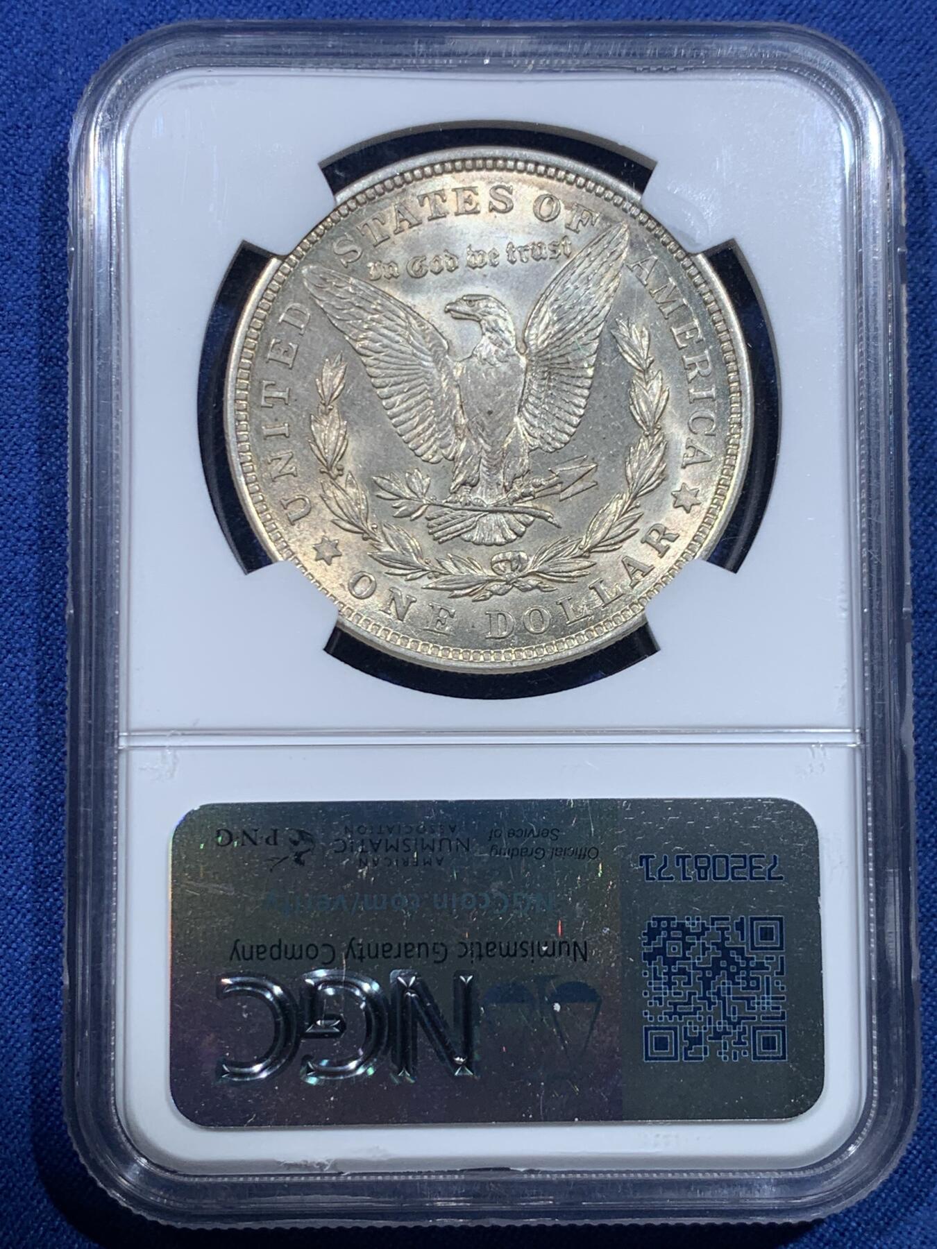 《竞宝斋》第482场 周日，周一 2场连拍 （全场包邮）20级店铺 欢迎送拍 NGC MS63 美国1921年摩根银币 自然淡彩 味道不错