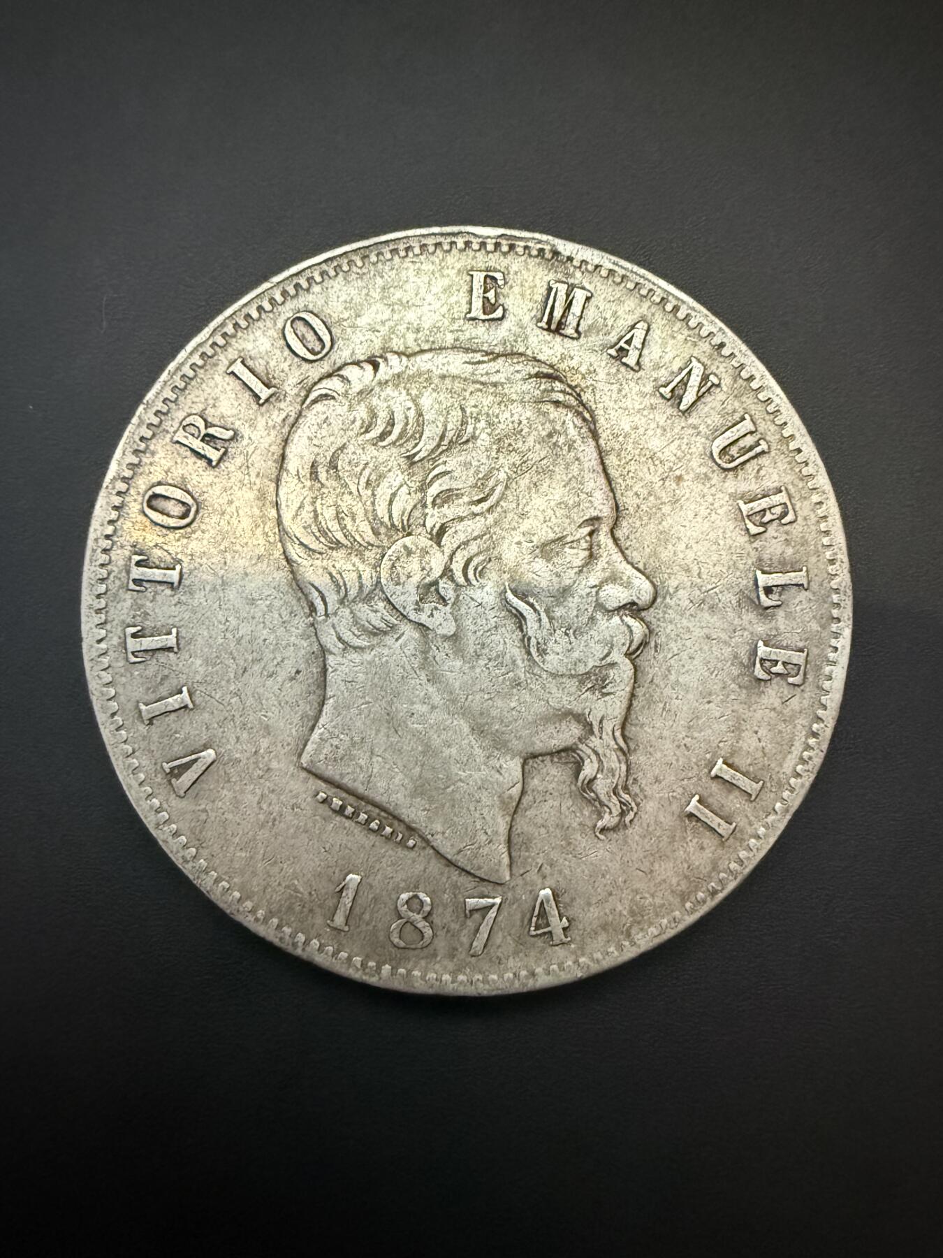 【周六 19:30】乾藏阁外国银币专场・裸币 / 评级币 + 银章铜章 保真包老 1874年意大利王国维托里奥·埃马努埃莱二世5里拉银币